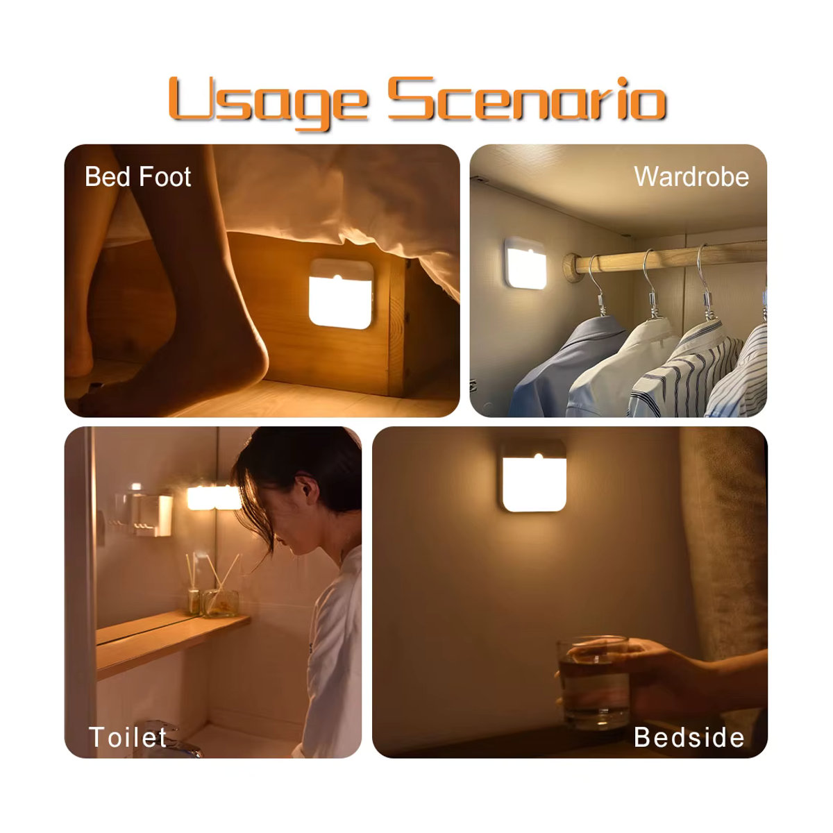 HUAJIANZM Quadratische LED Nachtlicht mit Bewegungssensor und USB Type-C Ladung für Schlafzimmer, Küche und Schrank, minimalistisches Design - Bild 6
