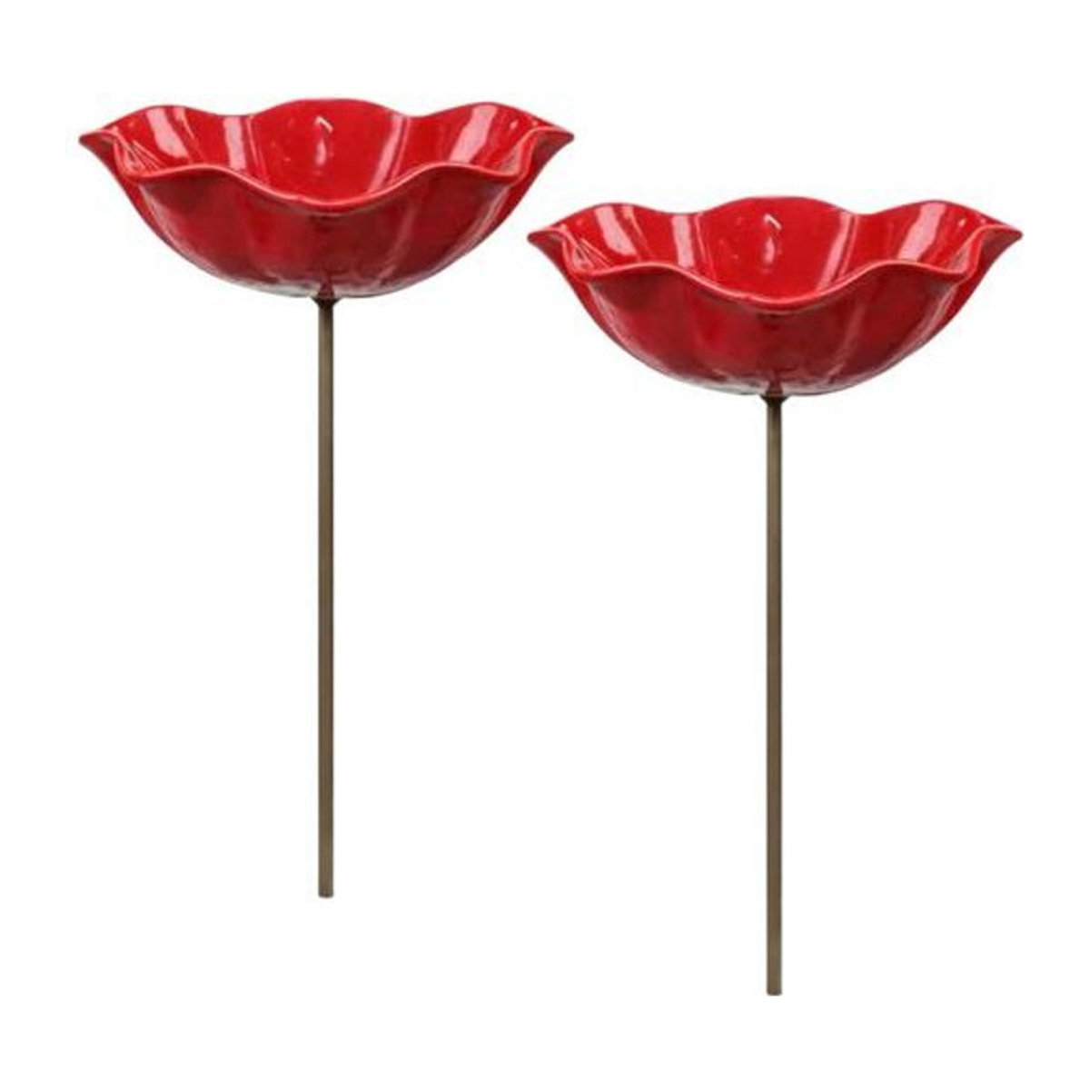 huaqianguhh Bienen-Trinkstation aus Metall in Blumenform mit Erdspieß, 2er-Set, Rot - Bild 1