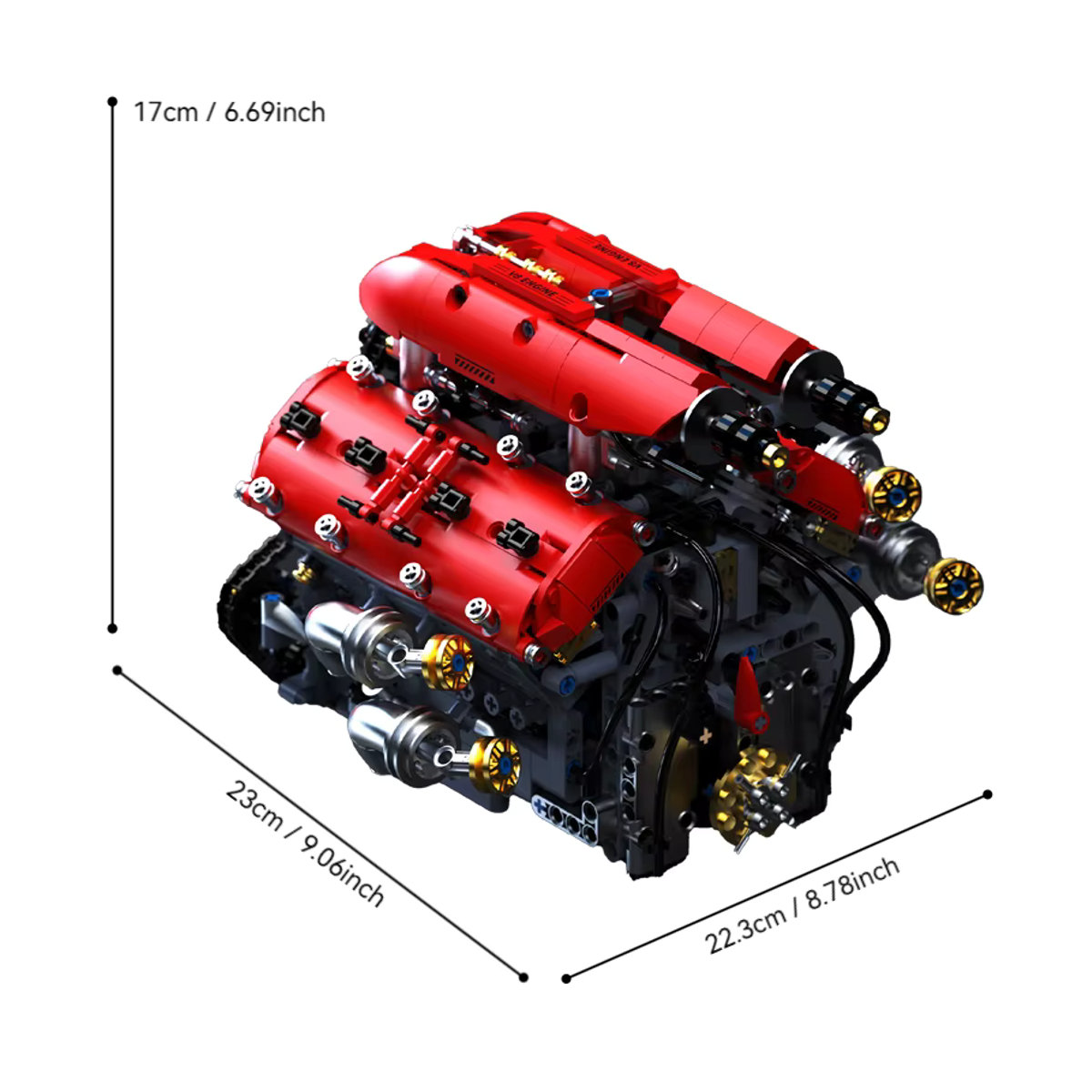 HUATEC V8-Turbo-Motor Bausteinmodell in Rot mit 1370 Teilen als kreative 3D-Schreibtischdekoration aus Kunststoff - Bild 3