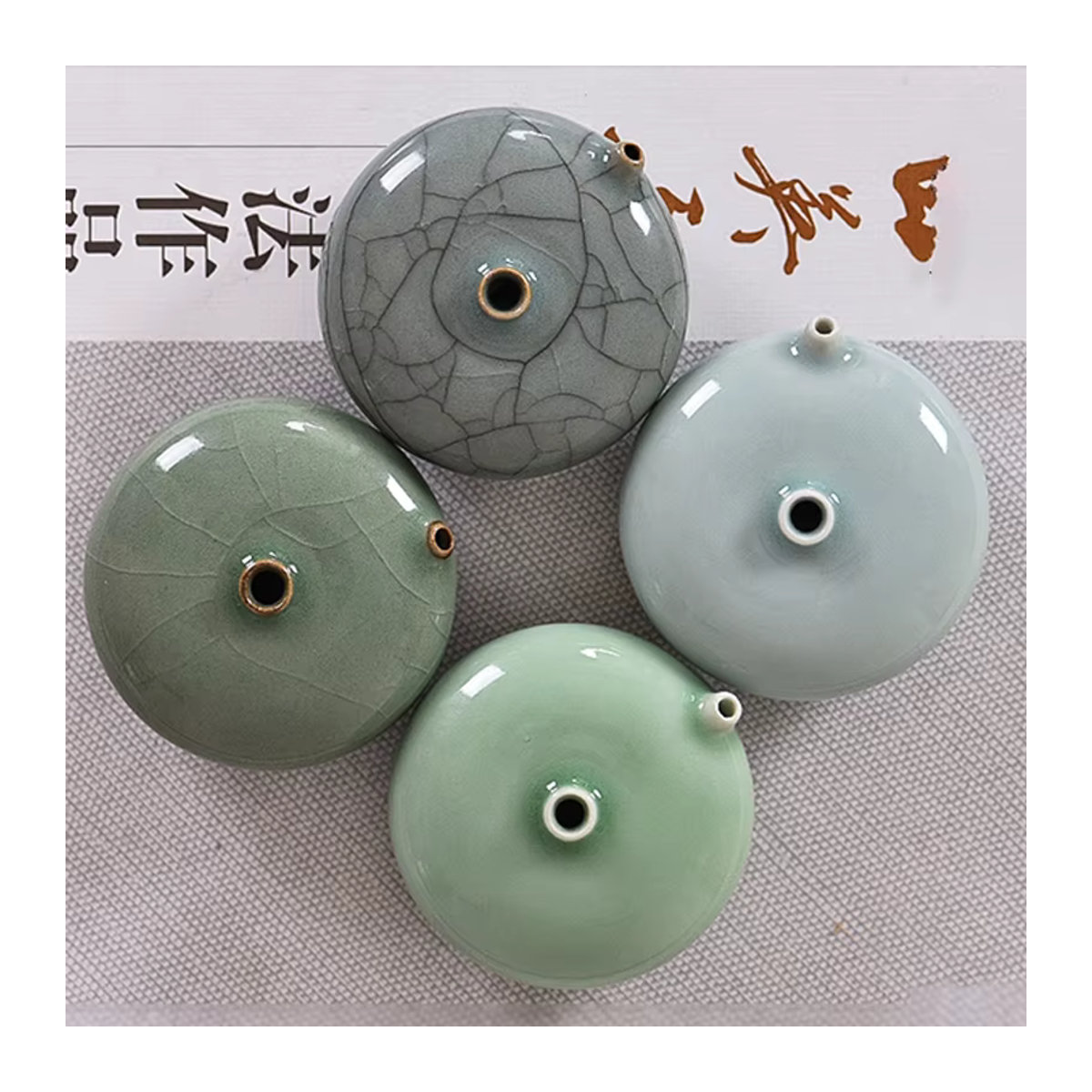 Huichang Rui Ru Ofen Seladon-Tintenstein aus Keramik im chinesischen Stil mit Wassertropfen-Design - Bild 3