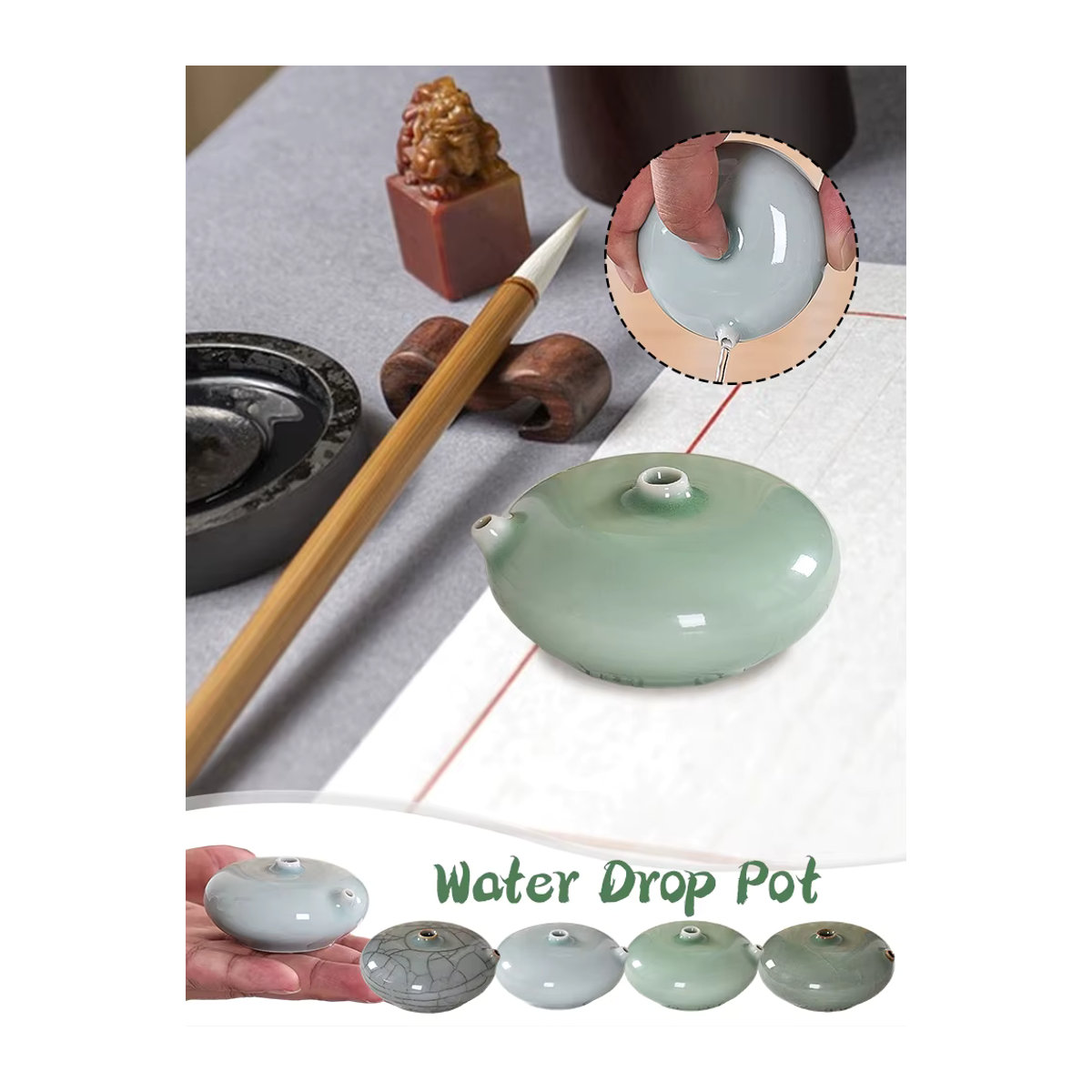 Huichang Rui Ru Ofen Seladon-Tintenstein aus Keramik im chinesischen Stil mit Wassertropfen-Design - Bild 6
