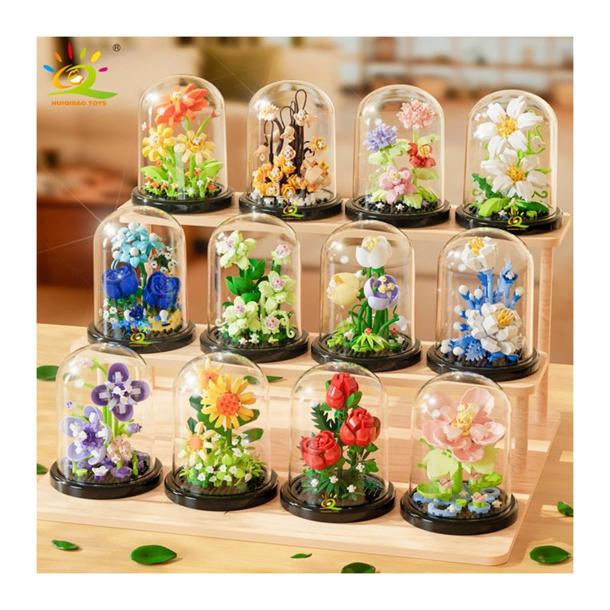 HUIQIBAO MOC Ewiges Bouquet Display Box Micro Bausteine Blumen Modell DIY Dekoration aus Kunststoff, Mehrfarbig - Bild 1