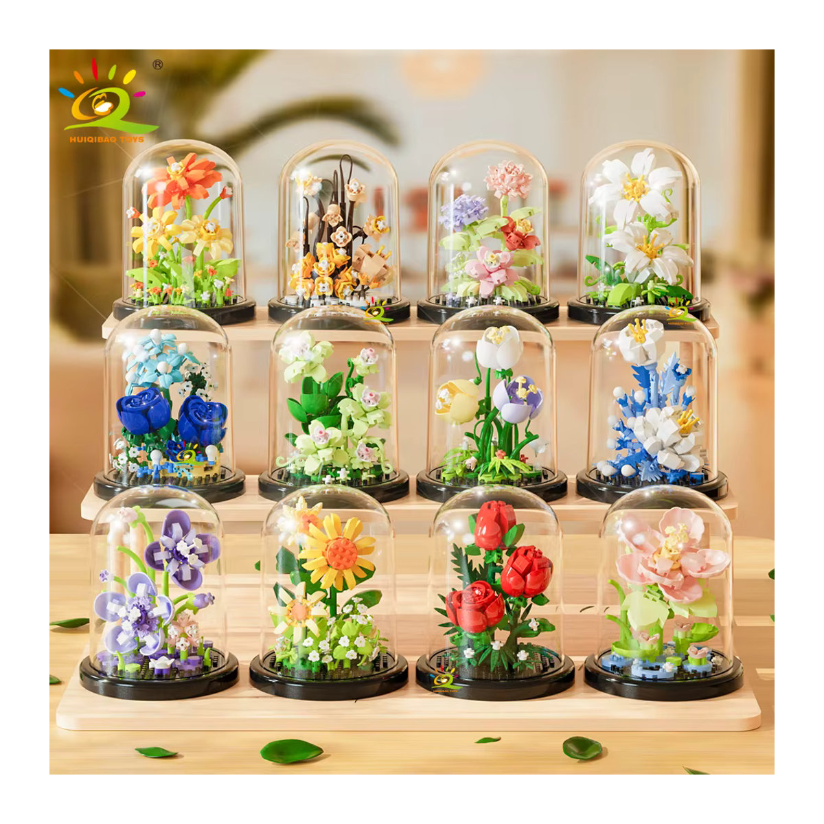HUIQIBAO MOC Ewiges Bouquet Display Box Micro Bausteine Blumen Modell DIY Dekoration aus Kunststoff, Mehrfarbig - Bild 2