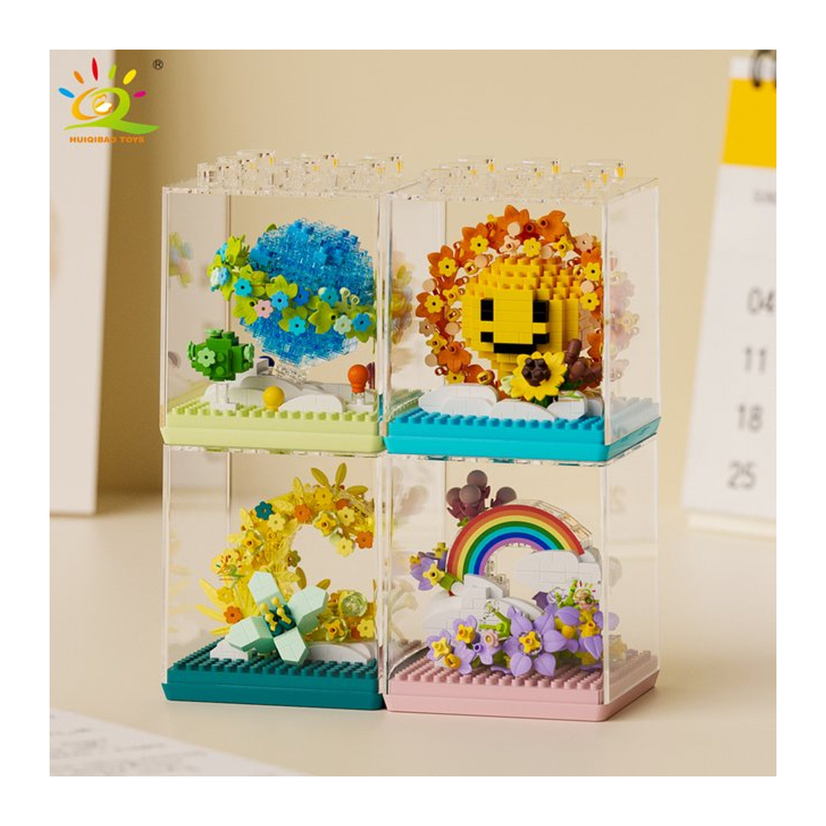 HUIQIBAO MOC Sonnenblume Micro Baustein Set, Mehrfarbiges 3D Diamant Modell aus Kunststoff für Kinder und Schreibtisch-Dekoration - Bild 1