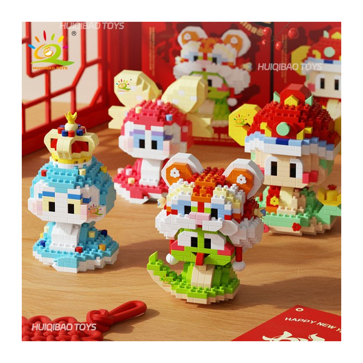 HUIQIBAO Schlangenjahr Maskottchen Baustein Set für das Frühlingsfest, mehrfarbiges Mikromodell aus Kunststoff zur Heimdekoration - Bild 1