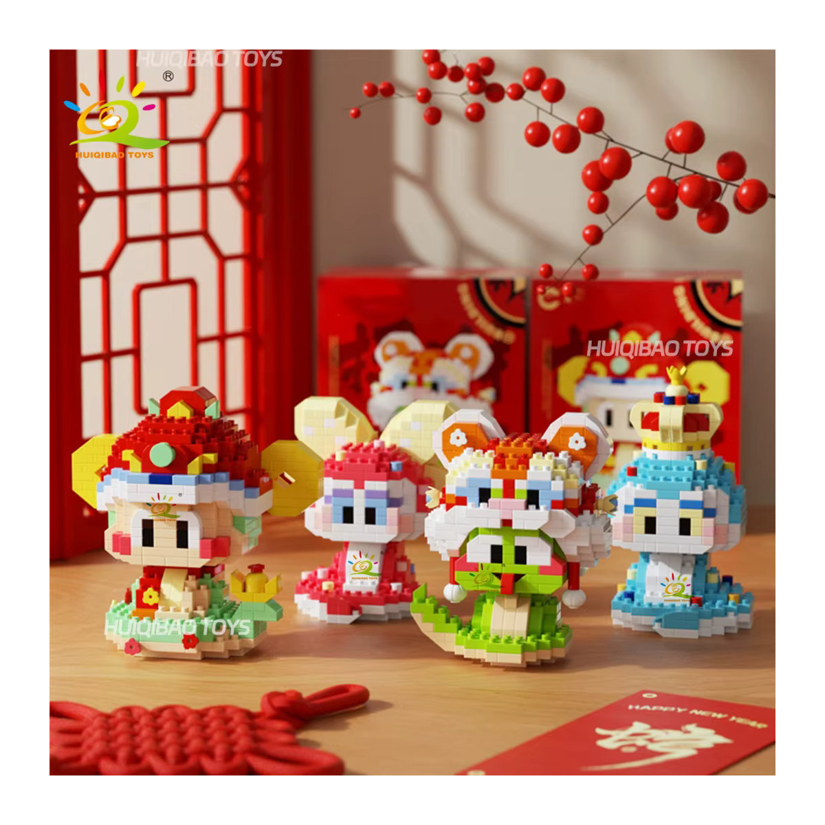 HUIQIBAO Schlangenjahr Maskottchen Baustein Set für das Frühlingsfest, mehrfarbiges Mikromodell aus Kunststoff zur Heimdekoration - Bild 3