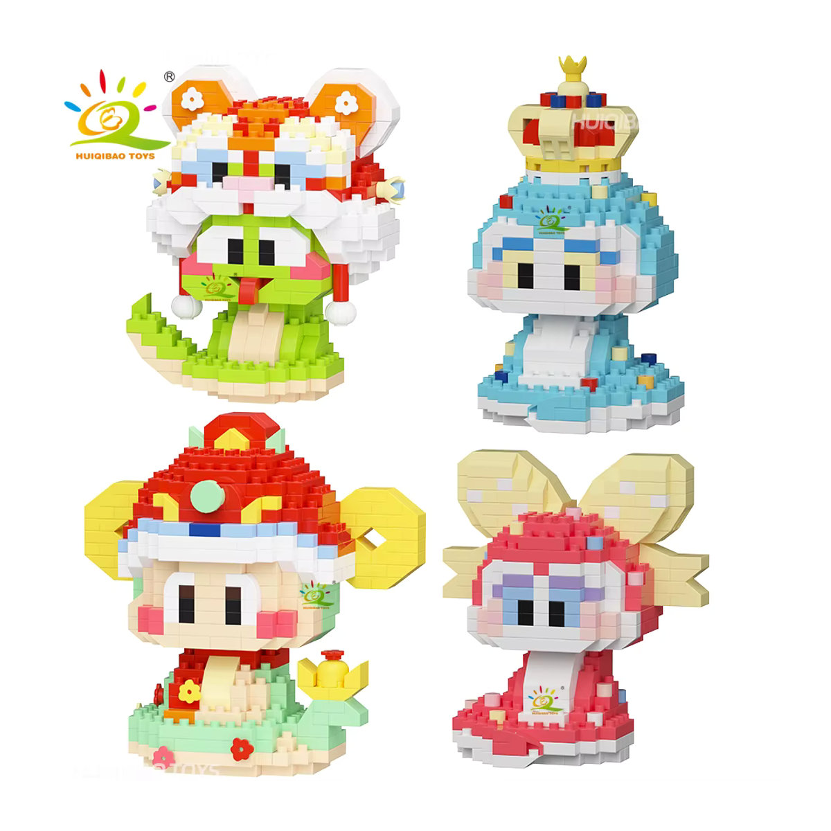 HUIQIBAO Schlangenjahr Maskottchen Baustein Set für das Frühlingsfest, mehrfarbiges Mikromodell aus Kunststoff zur Heimdekoration - Bild 5