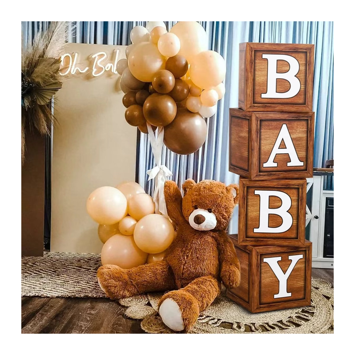 Huiran 4er Set Baby Party Boxen im Holzmaserung Design für Baby Shower und 1. Geburtstag - Bild 2