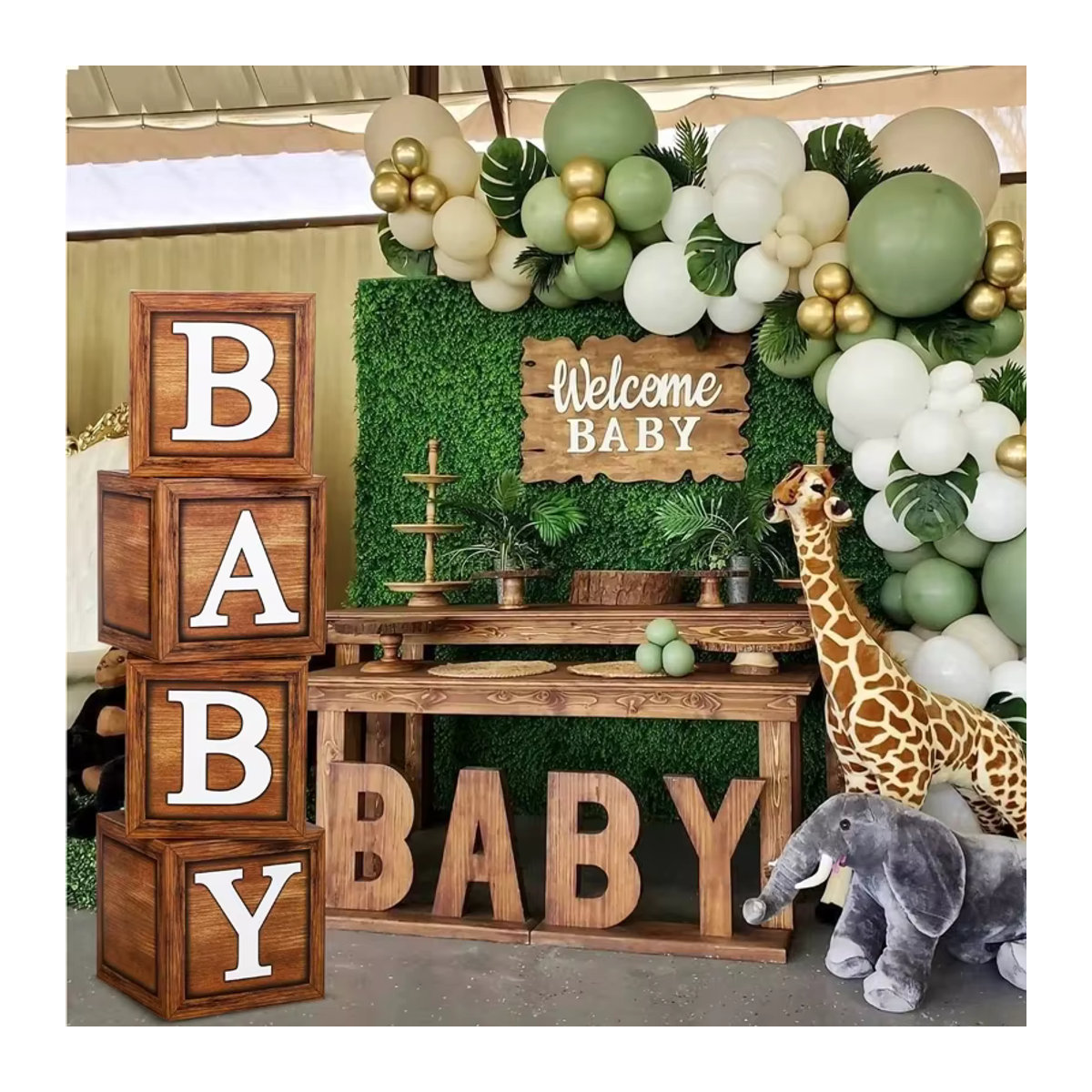 Huiran 4er Set Baby Party Boxen im Holzmaserung Design für Baby Shower und 1. Geburtstag - Bild 3