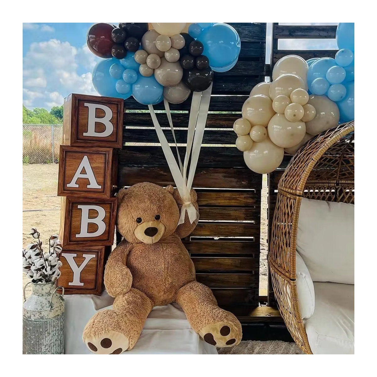 Huiran 4er Set Baby Party Boxen im Holzmaserung Design für Baby Shower und 1. Geburtstag - Bild 5