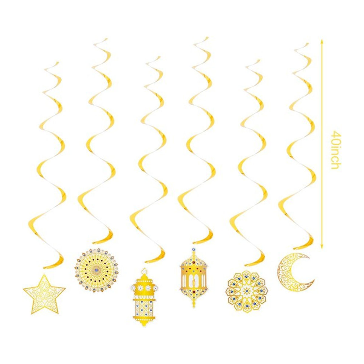 Huiran Eid Mubarak Banner Dekoration in Gold und Lila mit Sternen und Wimpeln für Ramadan und islamische Feste - Bild 1