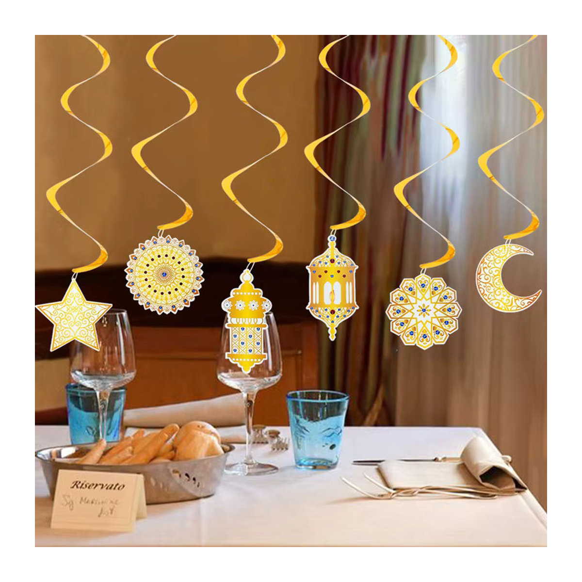 Huiran Eid Mubarak Banner Dekoration in Gold und Lila mit Sternen und Wimpeln für Ramadan und islamische Feste - Bild 2