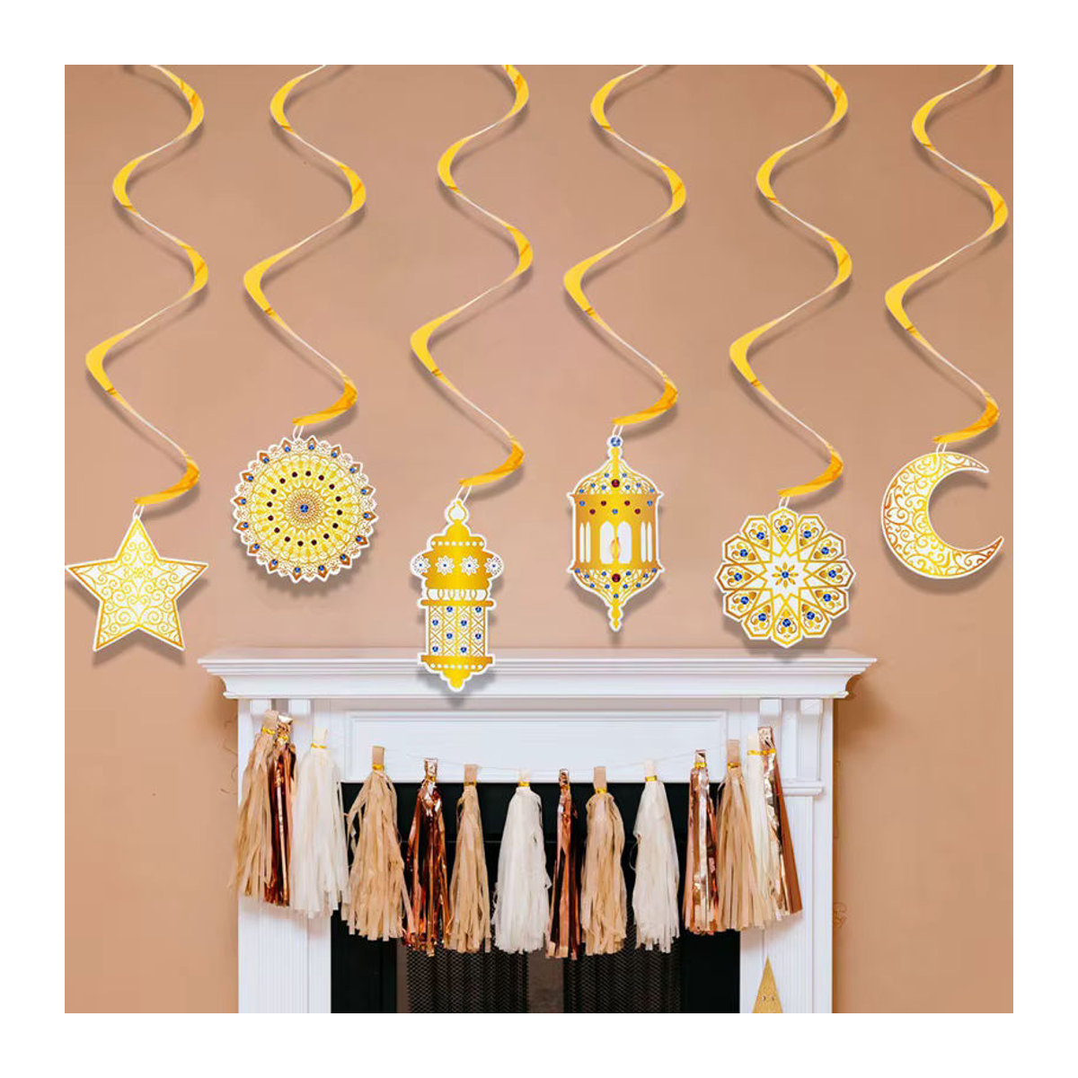 Huiran Eid Mubarak Banner Dekoration in Gold und Lila mit Sternen und Wimpeln für Ramadan und islamische Feste - Bild 3