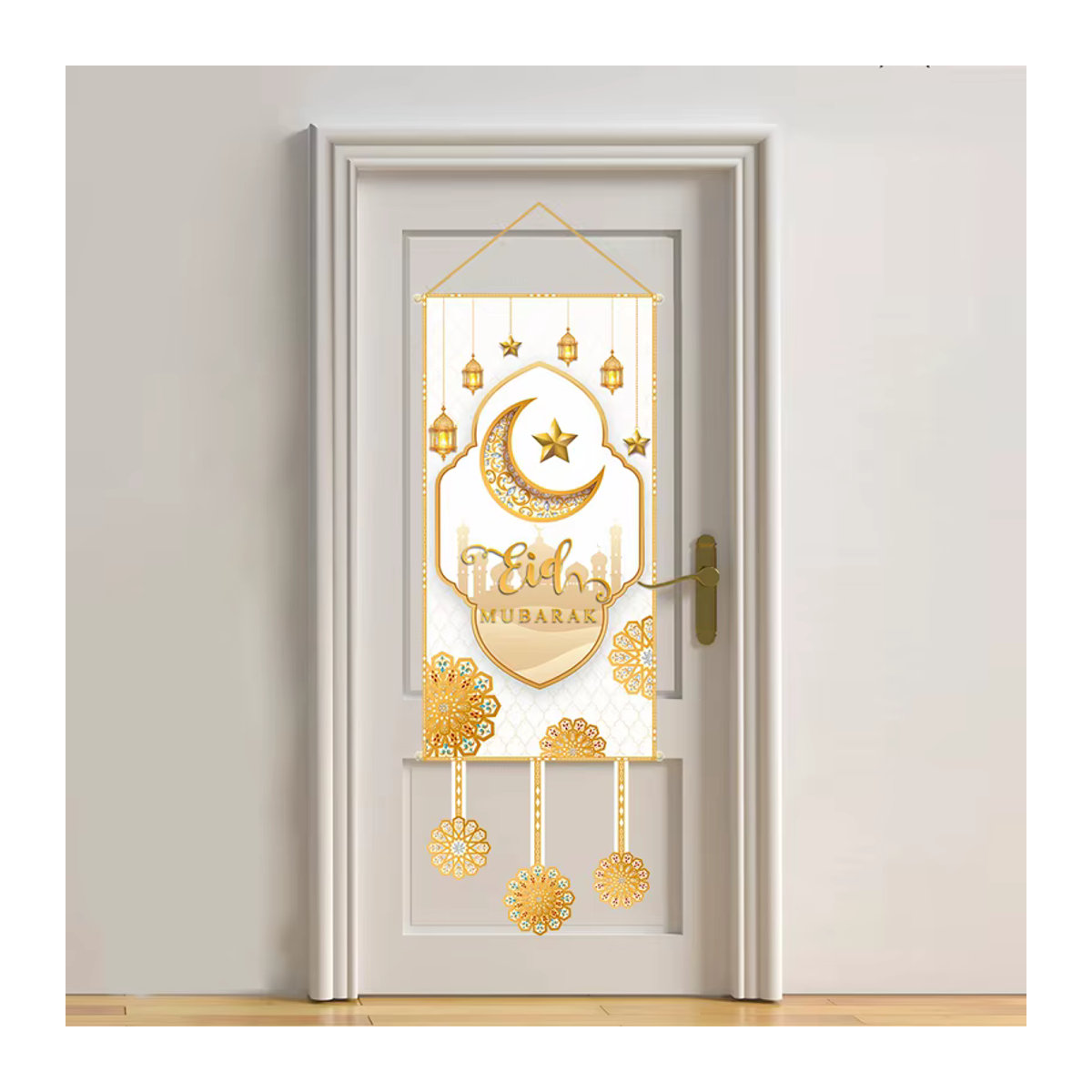 Huiran Eid Mubarak Dekor-Banner für Ramadan und Eid Al Adha, mehrfarbige islamische Hängeflagge mit Mond- und Buchstaben-Motiven in orientalischem Design - Bild 3