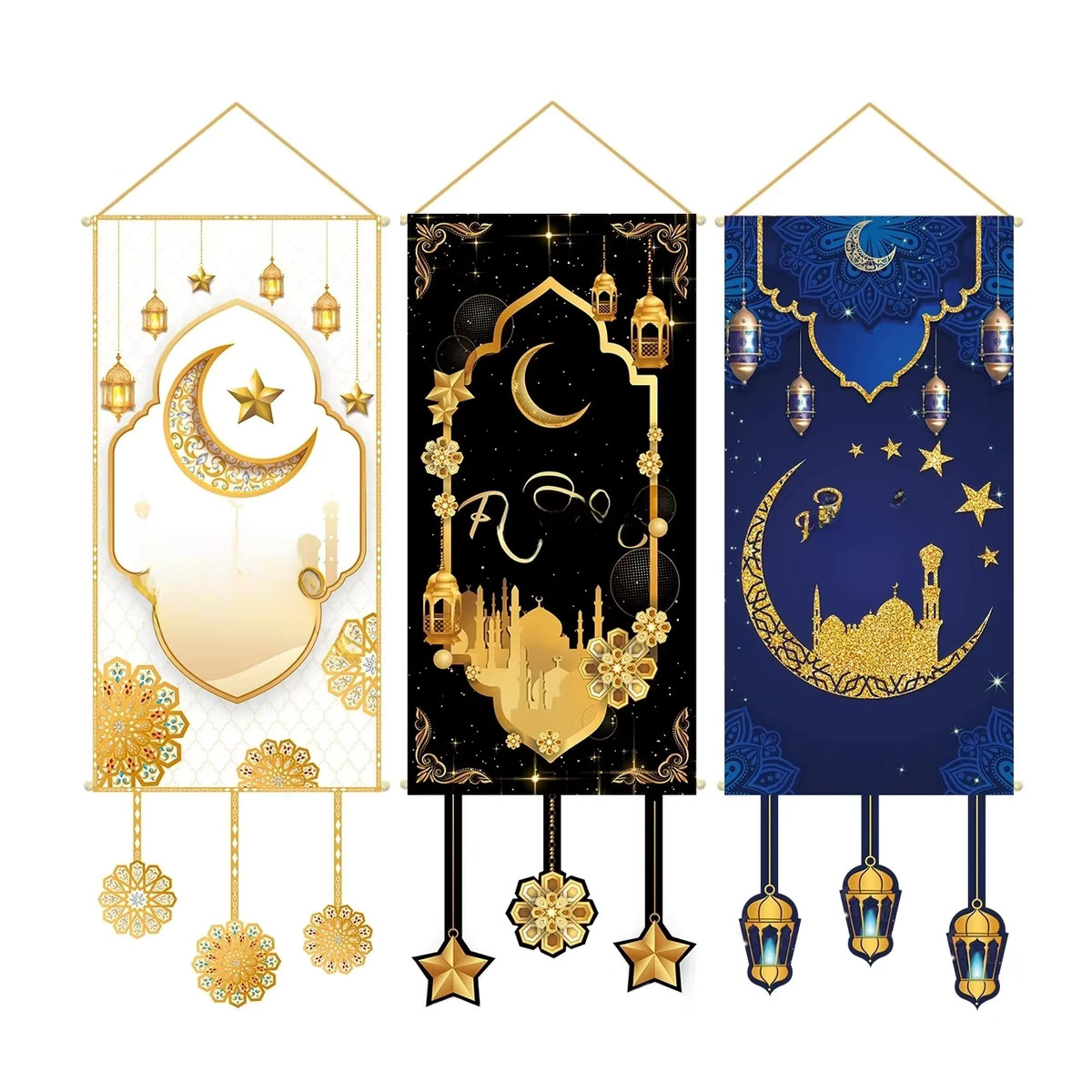 Huiran Eid Mubarak Dekor-Banner für Ramadan und Eid Al Adha, mehrfarbige islamische Hängeflagge mit Mond- und Buchstaben-Motiven in orientalischem Design - Bild 4