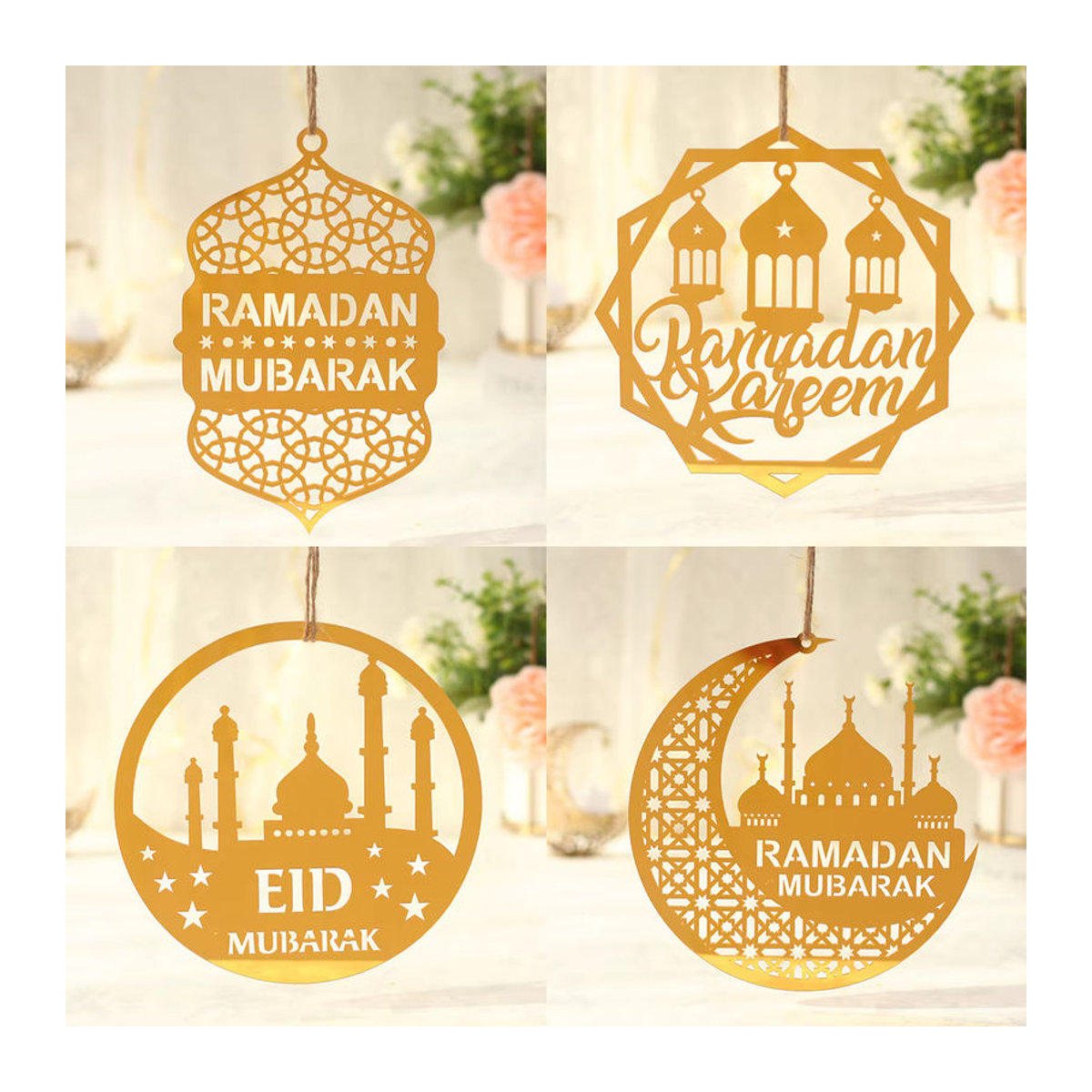 Huiran Eid Mubarak Ramadan Dekoration Anhänger aus Acryl in Gold mit Mond und Sternen - Bild 2