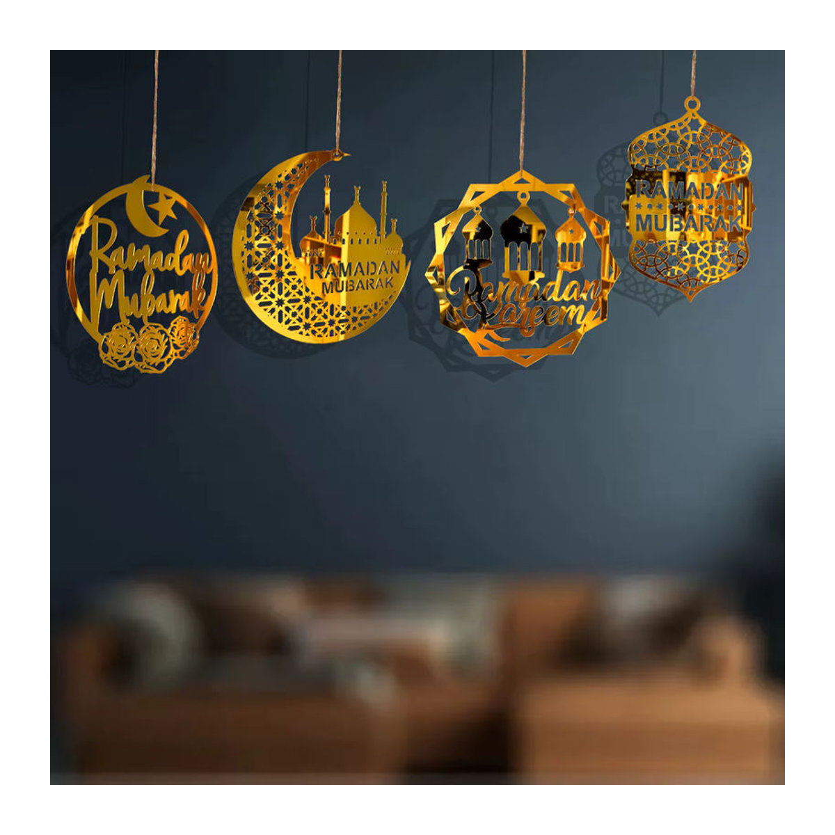 Huiran Eid Mubarak Ramadan Dekoration Anhänger aus Acryl in Gold mit Mond und Sternen - Bild 3