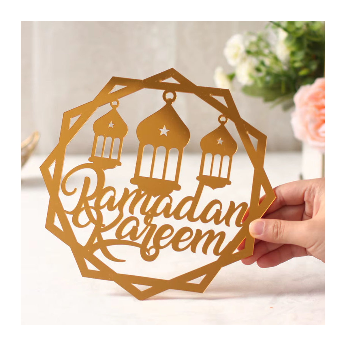 Huiran Eid Mubarak Ramadan Dekoration Anhänger aus Acryl in Gold mit Mond und Sternen - Bild 4