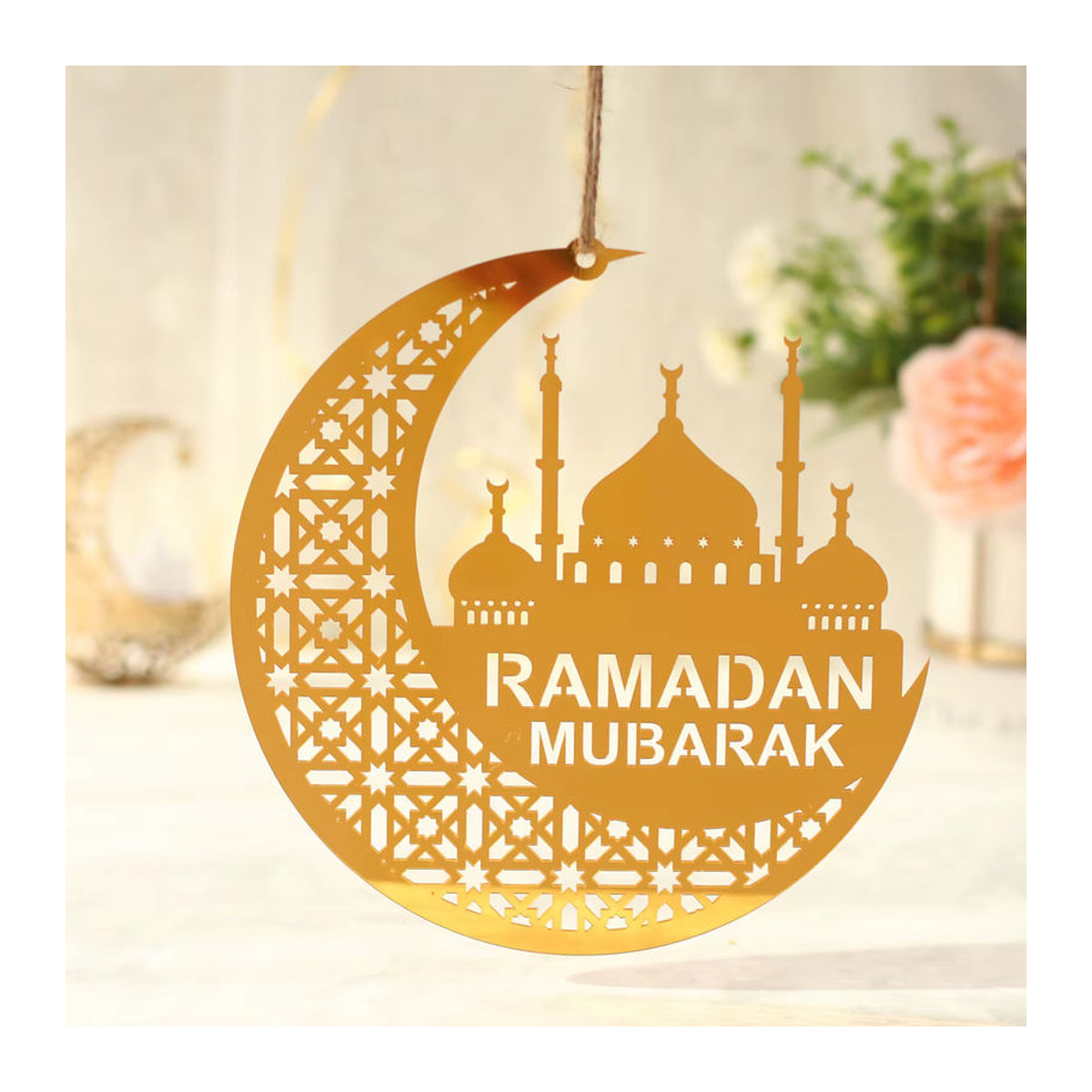 Huiran Eid Mubarak Ramadan Dekoration Anhänger aus Acryl in Gold mit Mond und Sternen - Bild 5