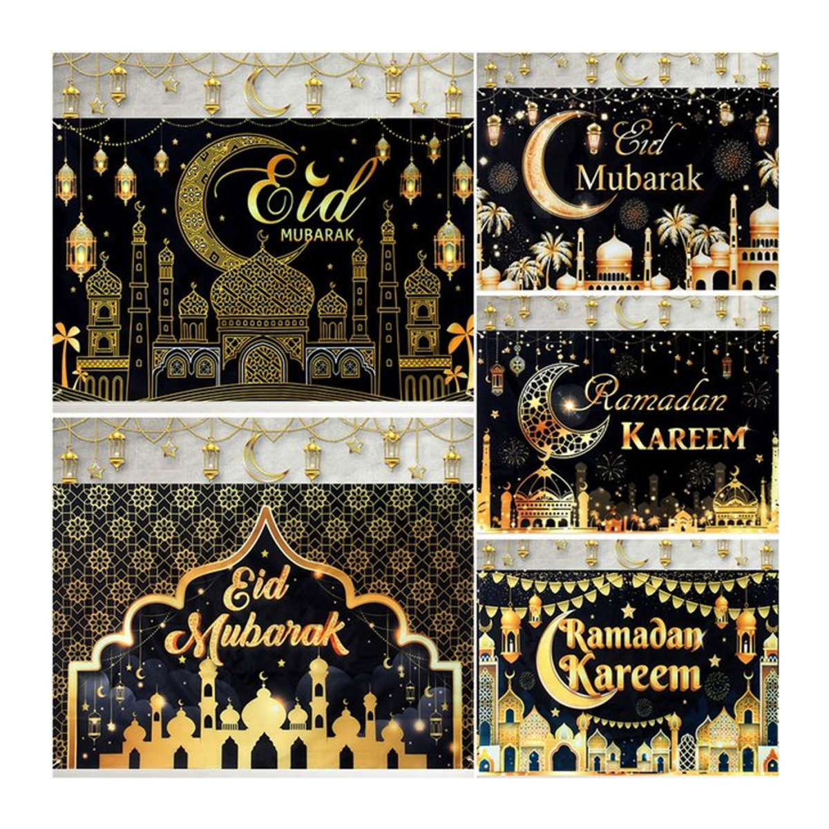 Huiran Eid Mubarak Ramadan Dekoration Schwarz Geometrisch Orientalisch Hängend - Bild 1