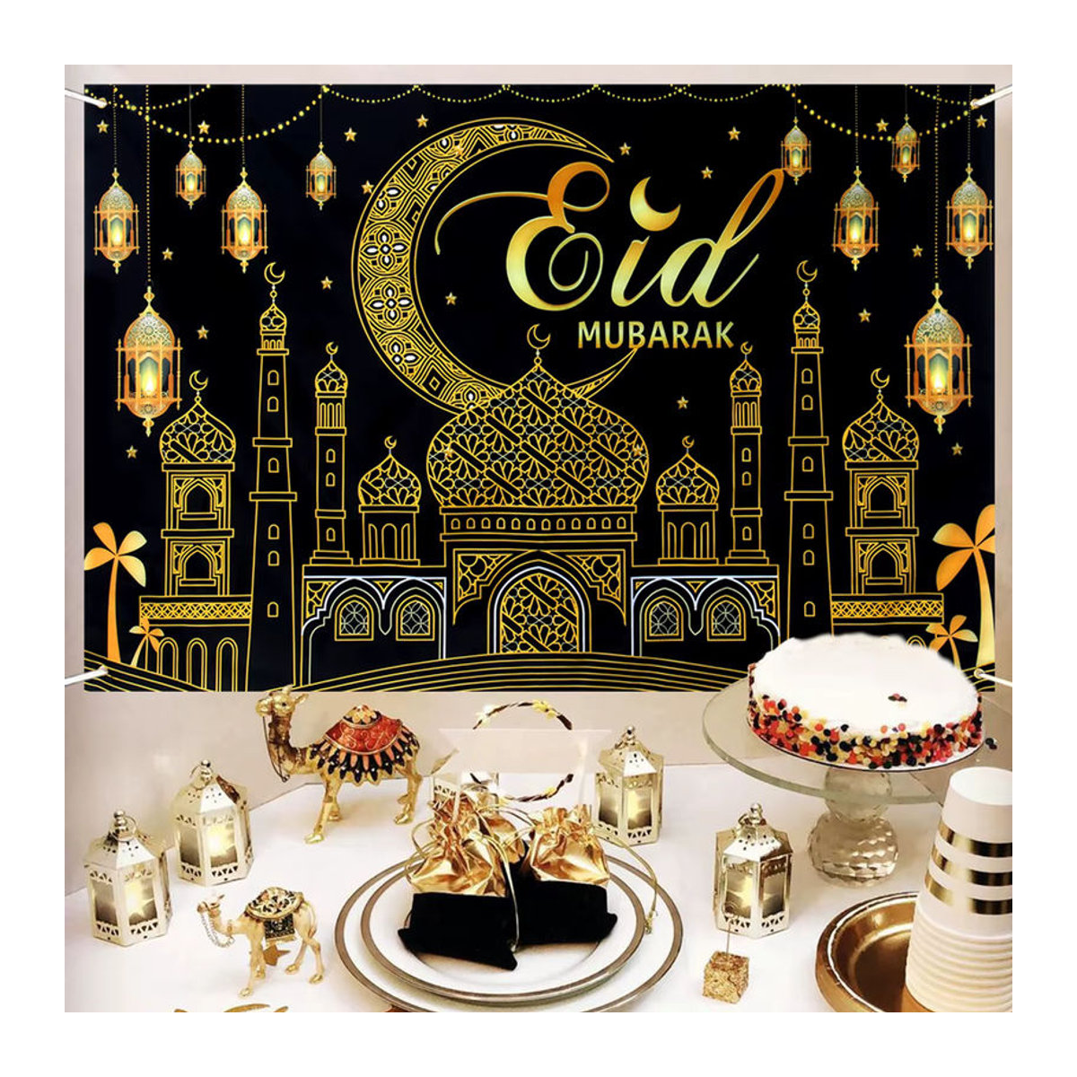 Huiran Eid Mubarak Ramadan Dekoration Schwarz Geometrisch Orientalisch Hängend - Bild 3