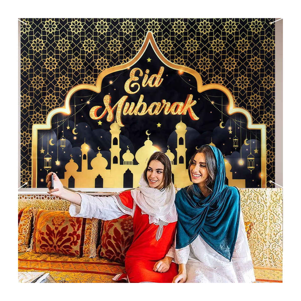 Huiran Eid Mubarak Ramadan Dekoration Schwarz Geometrisch Orientalisch Hängend - Bild 4