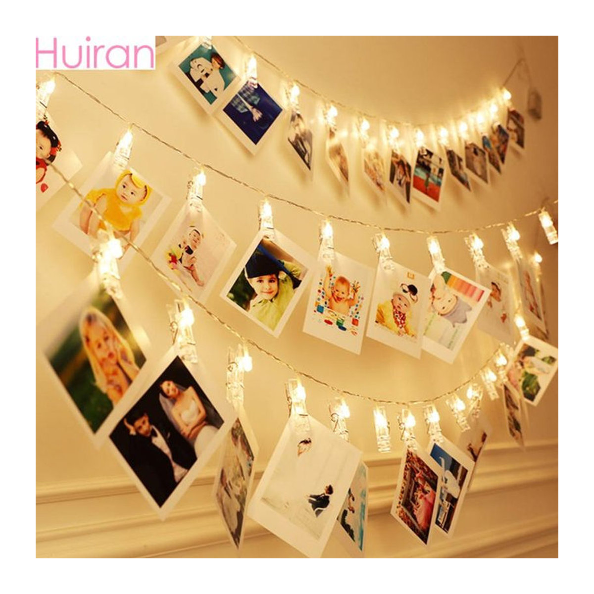 Huiran Foto-Clip-Lichtbanner mit Klemmen zur Dekoration für Hochzeit, Geburtstag, Babyparty oder Weihnachten in Weiß und Gelb - Bild 1