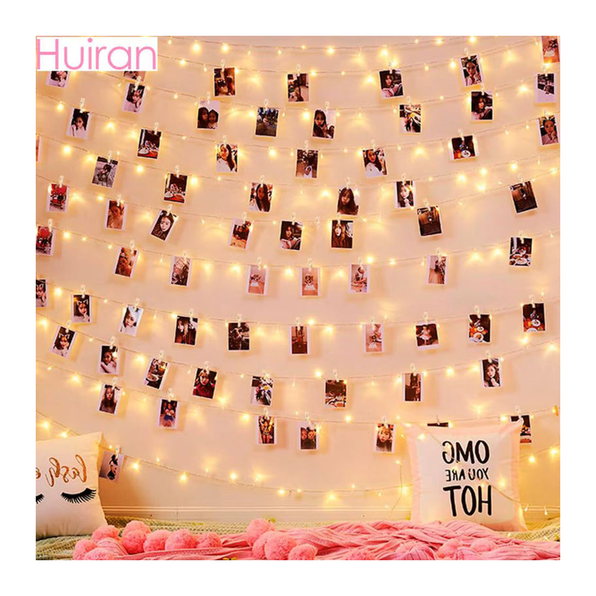 Huiran Foto-Clip-Lichtbanner mit Klemmen zur Dekoration für Hochzeit, Geburtstag, Babyparty oder Weihnachten in Weiß und Gelb - Bild 2