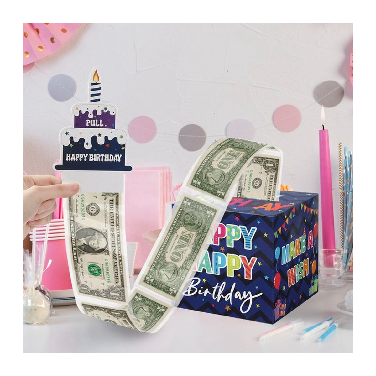Huiran Geburtstag Bargeld Geschenk Box mit Kuchen Karte und Spardose, mehrfarbig, Papier - Bild 1
