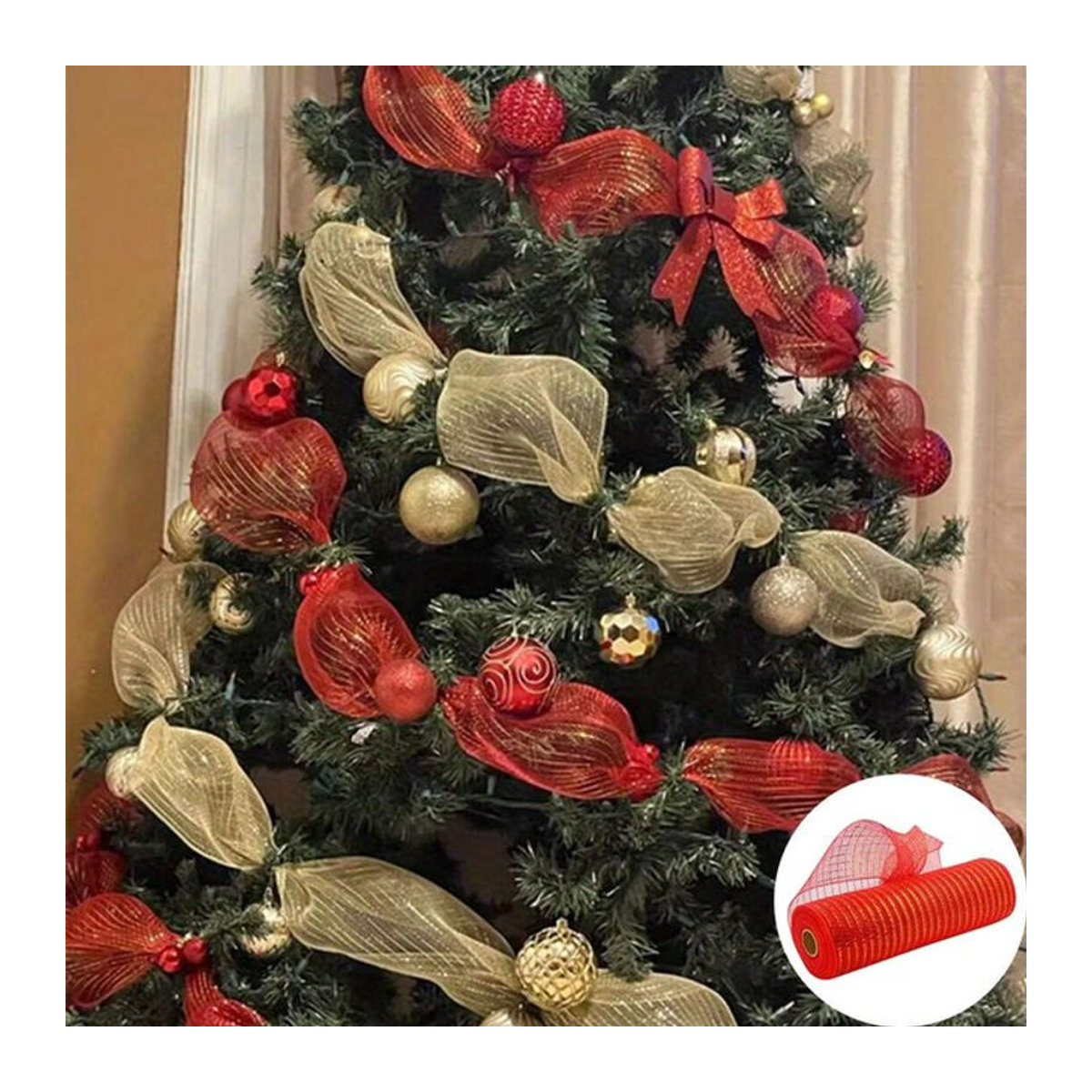 Huiran Kristall Gaze Bänder für Weihnachtsbaum und Haustür, Rot, Textil - Bild 1