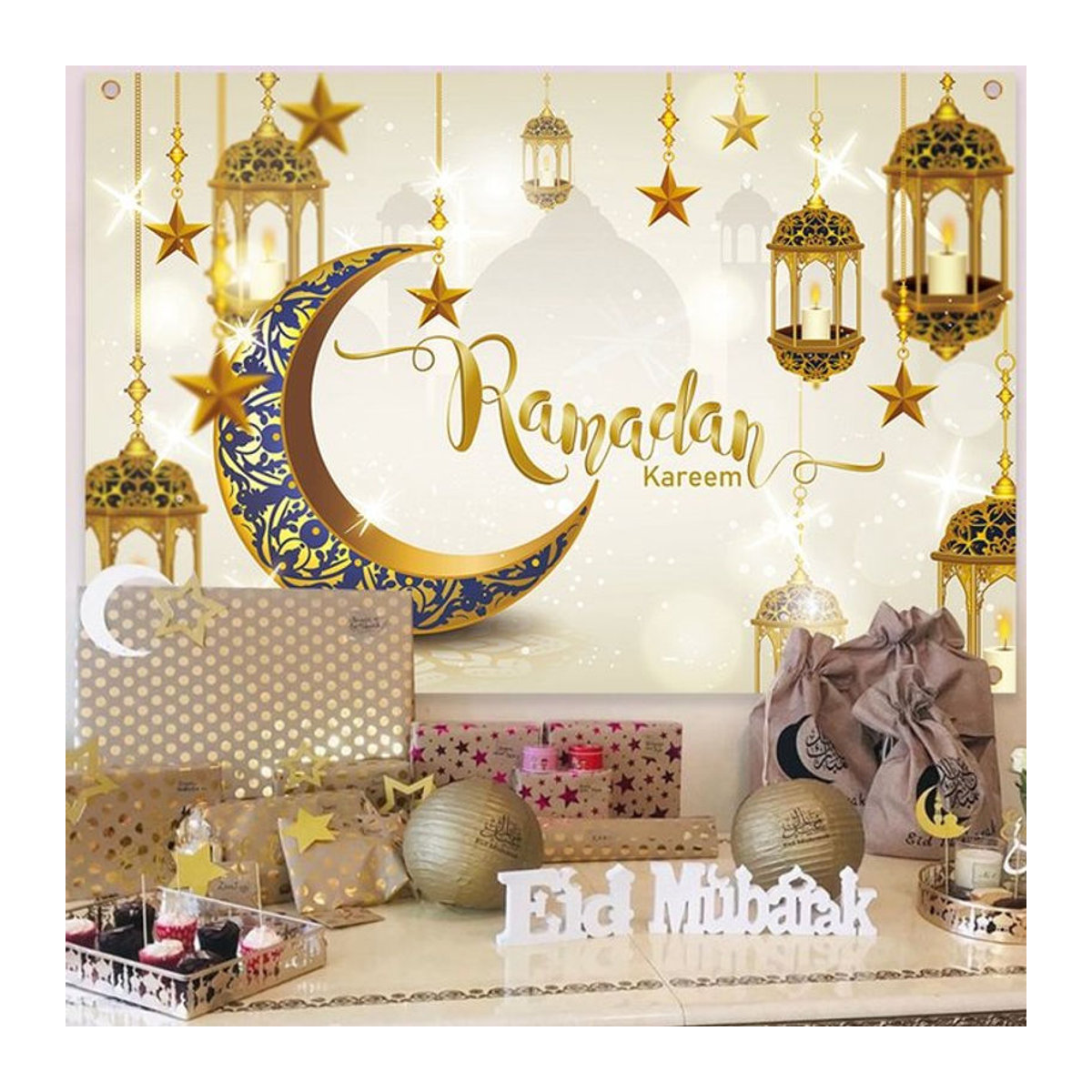 Huiran Ramadan und Eid al-Fitr Dekoration mit orientalischem Floral-Design, mehrfarbig, hängend - Bild 1