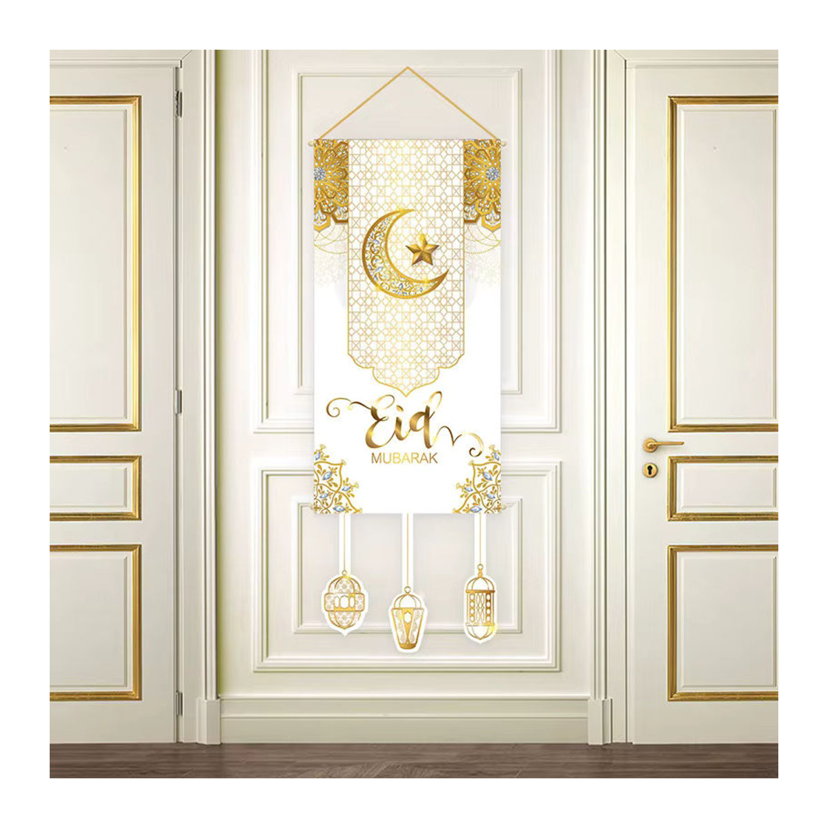 Huiran Ramadan Wimpelkette zum Aufhängen, mehrfarbige islamische Dekoration mit Mond-Motiv für Eid Al-Fitr, Textil-Girlande in orientalischem Design - Bild 2