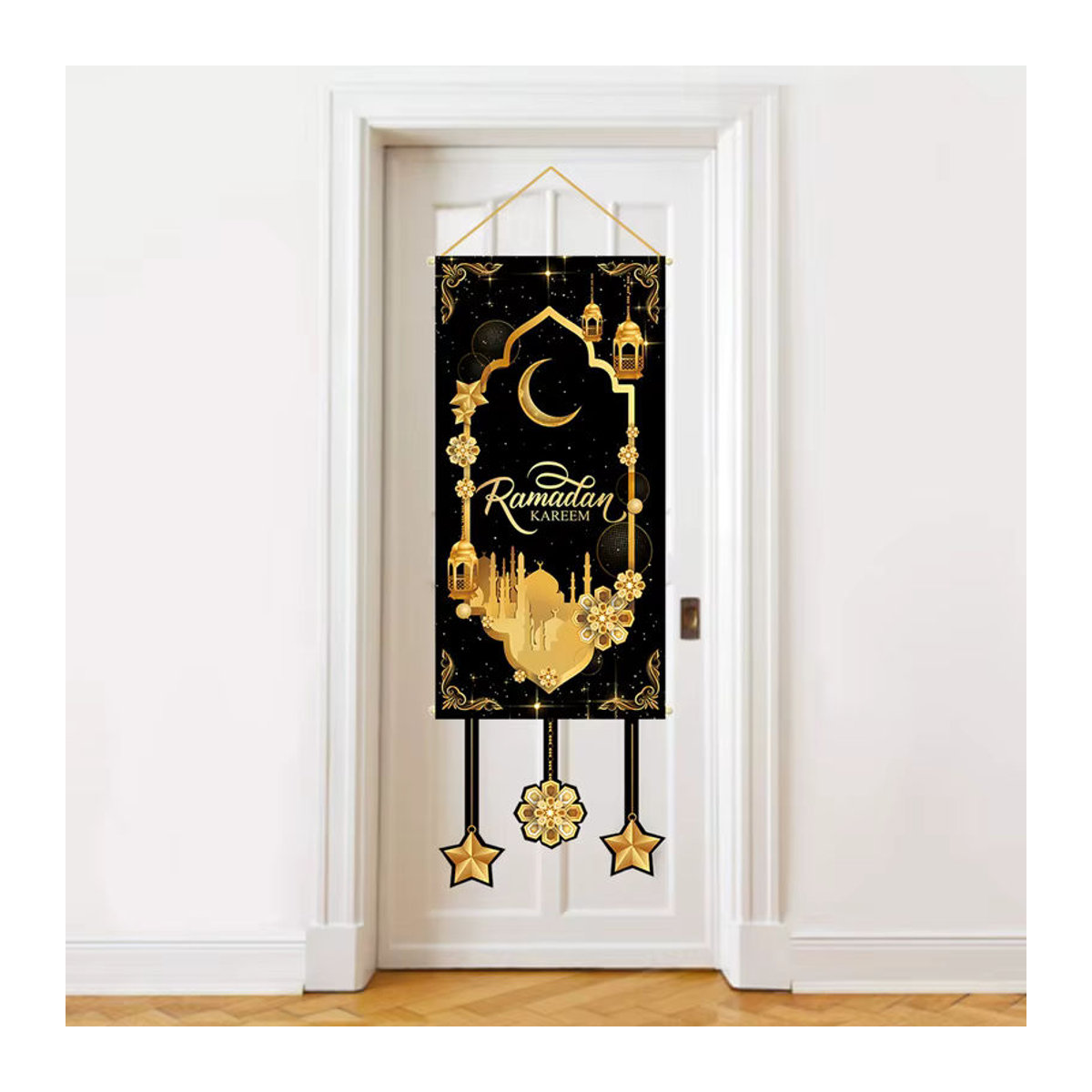 Huiran Ramadan Wimpelkette zum Aufhängen, mehrfarbige islamische Dekoration mit Mond-Motiv für Eid Al-Fitr, Textil-Girlande in orientalischem Design - Bild 3