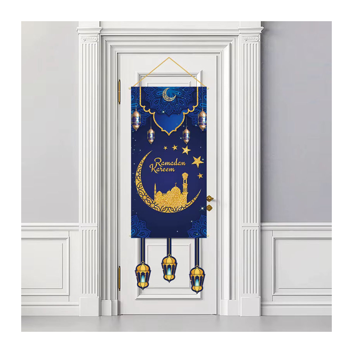 Huiran Ramadan Wimpelkette zum Aufhängen, mehrfarbige islamische Dekoration mit Mond-Motiv für Eid Al-Fitr, Textil-Girlande in orientalischem Design - Bild 4