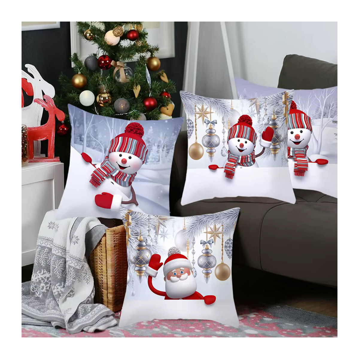 Huiran Schneemann Kissenbezug für Weihnachten in Weiß und Gelb - Bild 4