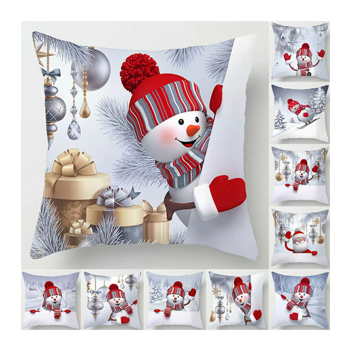 Huiran Schneemann Kissenbezug für Weihnachten in Weiß und Gelb - Bild 5