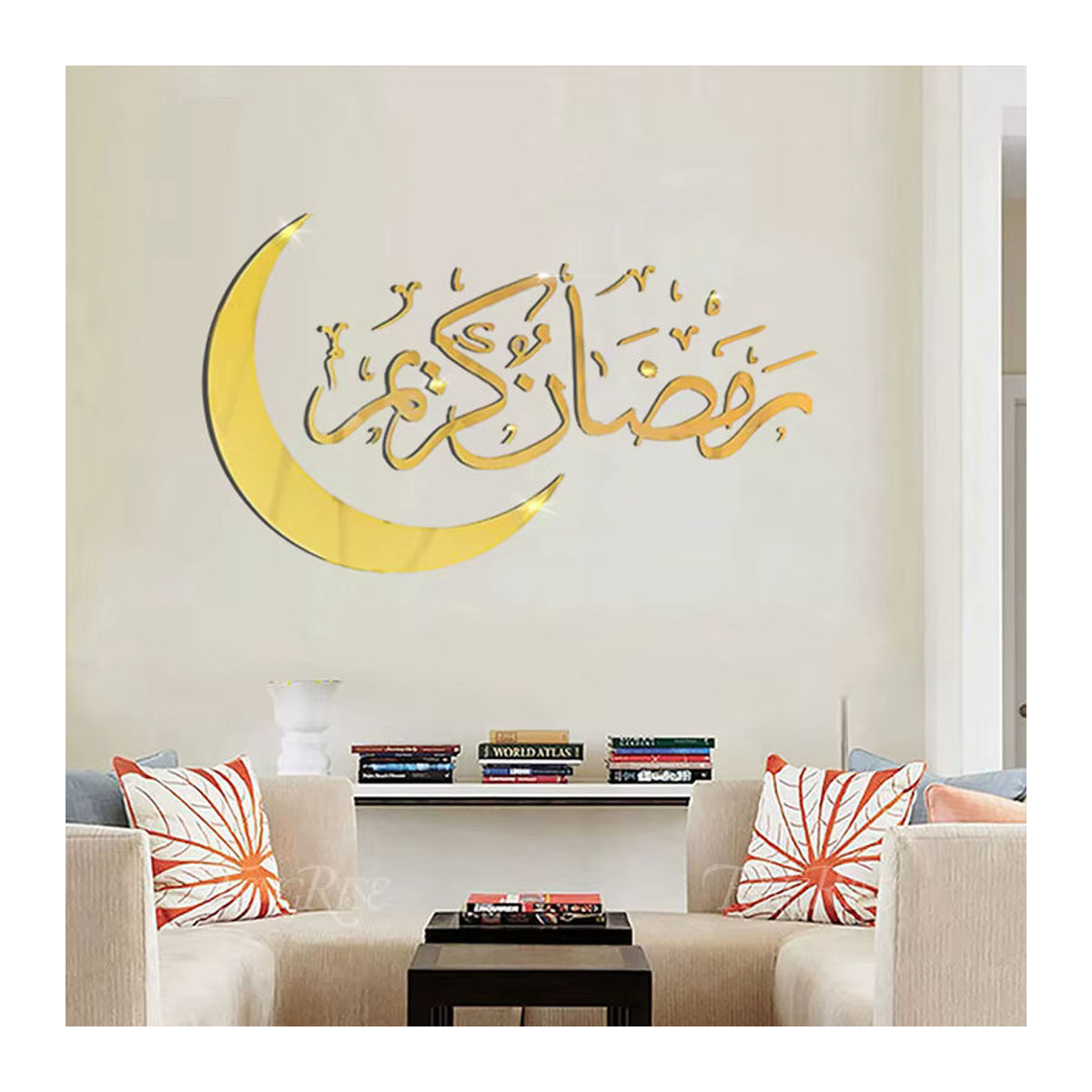Huiran Wandaufkleber Eid Mubarak Ramadan Dekoration Gold mit Mond Motiv aus Kunststoff - Bild 3