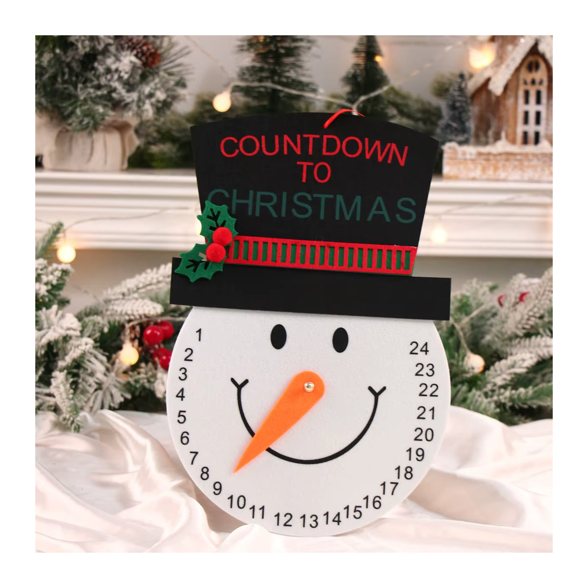 Huiran Weihnachts-Filzkalender für Advent mit Weihnachtsmann und Schneemann in Grün und Weiß als hängende Dekoration - Bild 2