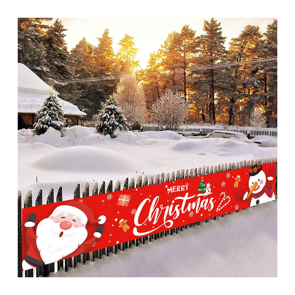 Huiran Weihnachts-Hängebanner mit Weihnachtsmann Motiv in Rot - Bild 3