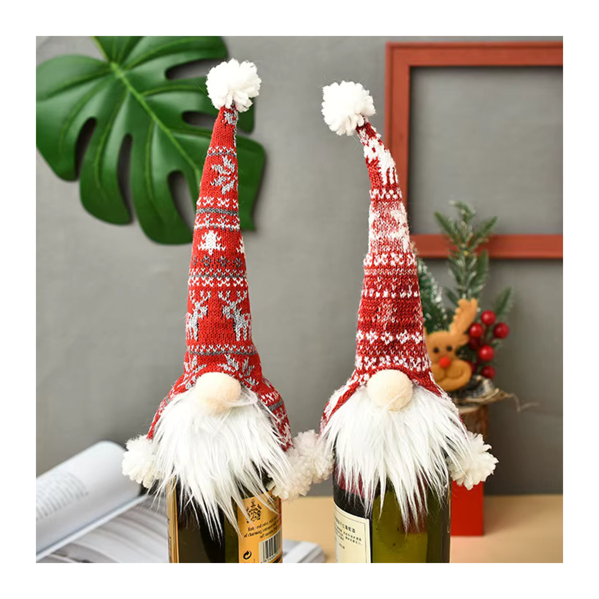 Huiran Weihnachts Weinflaschen-Abdeckung aus Textil in mehrfarbigem floralem Design - Bild 2