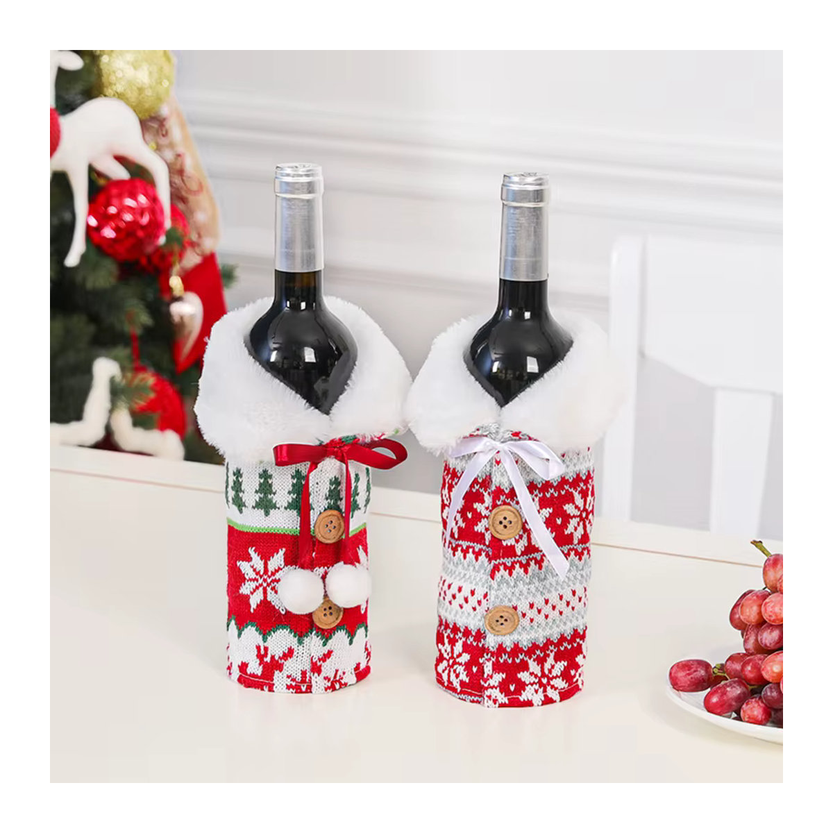 Huiran Weihnachts Weinflaschen-Abdeckung aus Textil in mehrfarbigem floralem Design - Bild 3