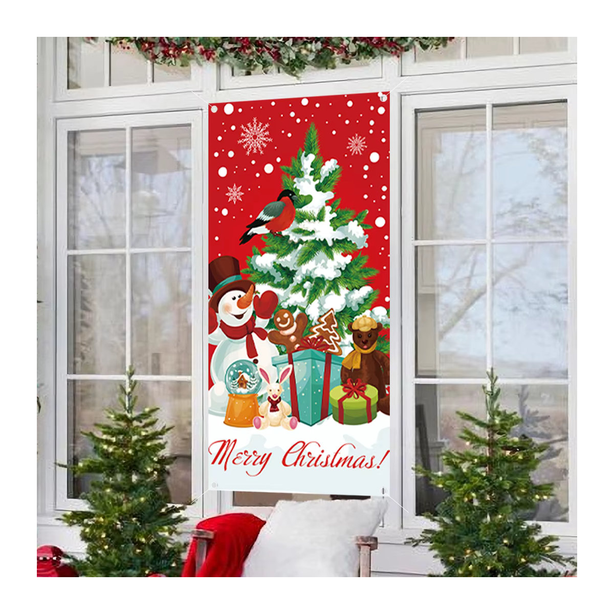 Huiran Weihnachtsmann Hängeflagge in Rot und Grün als rechteckige Weihnachtsdekoration mit Schlaufe - Bild 3