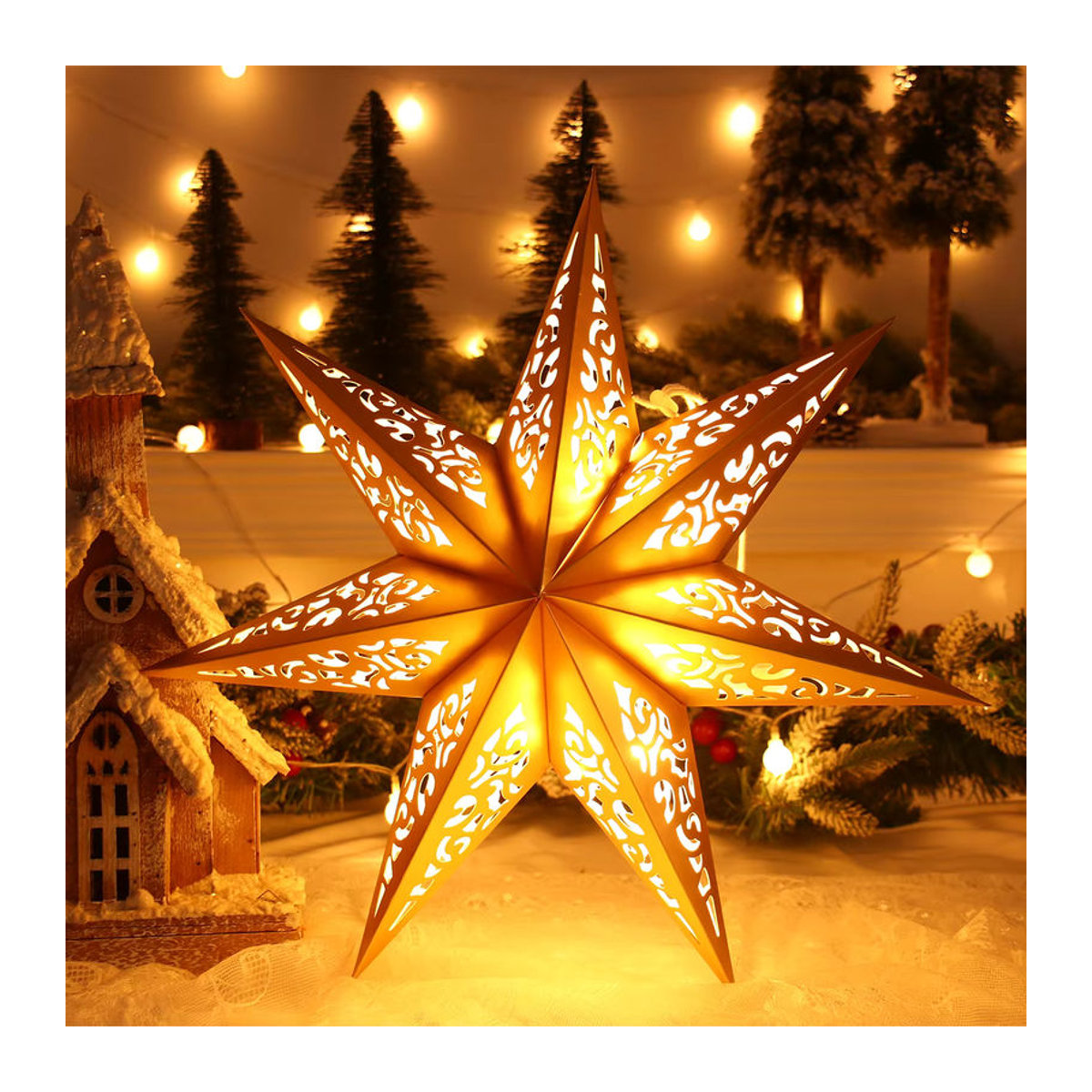 Huiran Weihnachtsschmuck Hängeornament aus Papier in Grün und Mehrfarbig mit abstraktem Stern-Design - Bild 3