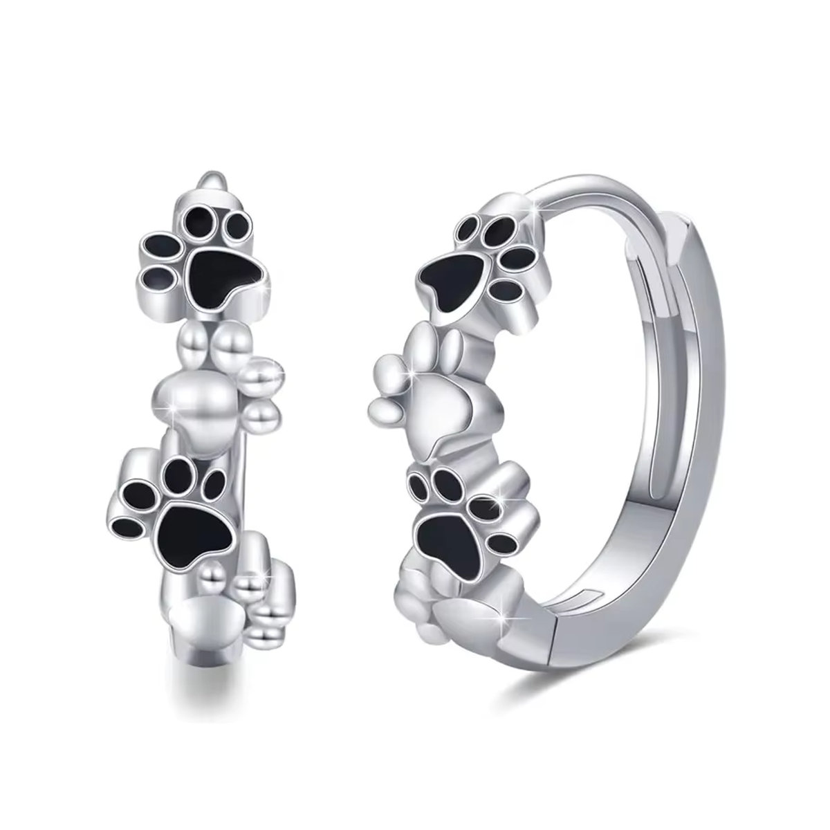 Huitan Creolen mit Haustierpfoten-Design in Schwarz und Silber für Frauen und Mädchen - Bild 2