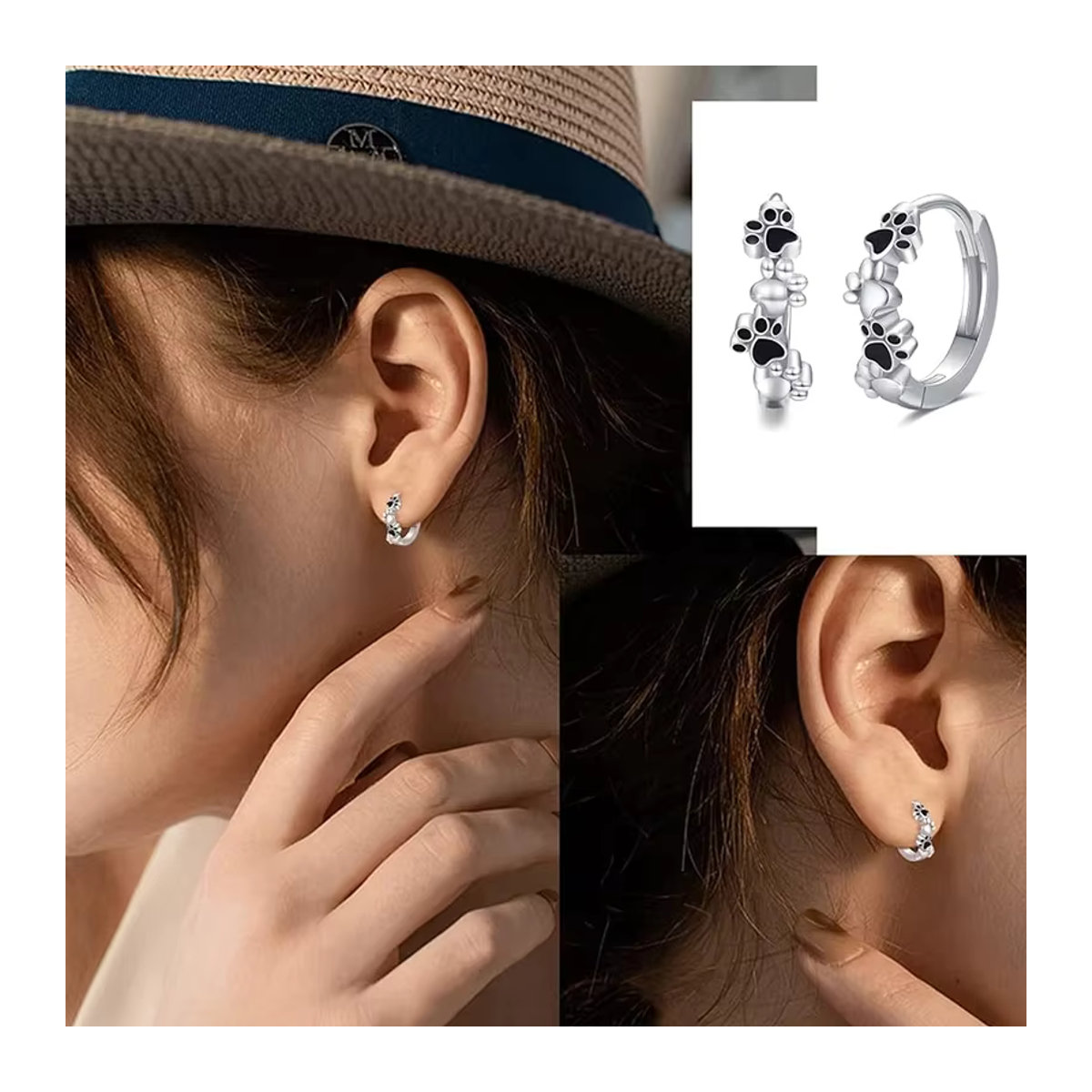 Huitan Creolen mit Haustierpfoten-Design in Schwarz und Silber für Frauen und Mädchen - Bild 4