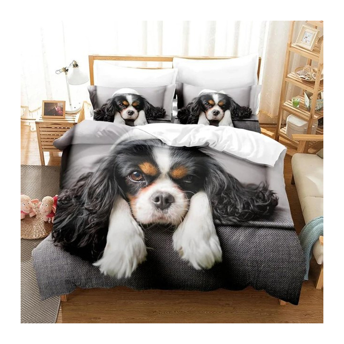 Hunde-Bettwäsche-Set mit 3D-Druck und Reißverschluss, King Size, B: 240 cm x H: 210 cm - Bild 1