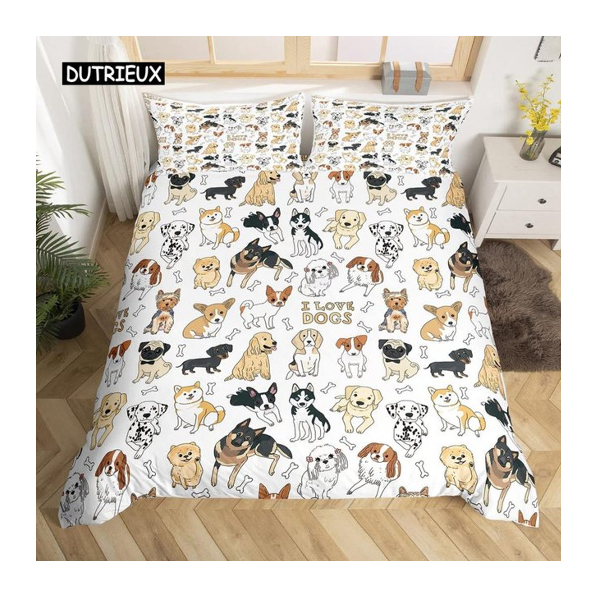 Hundeschlafbettwäsche für Kinder mit Cartoon-Hundemotiv aus robustem Polyester, Bettbezug mit Reißverschluss, B/H: 135 x 200 cm - Bild 1