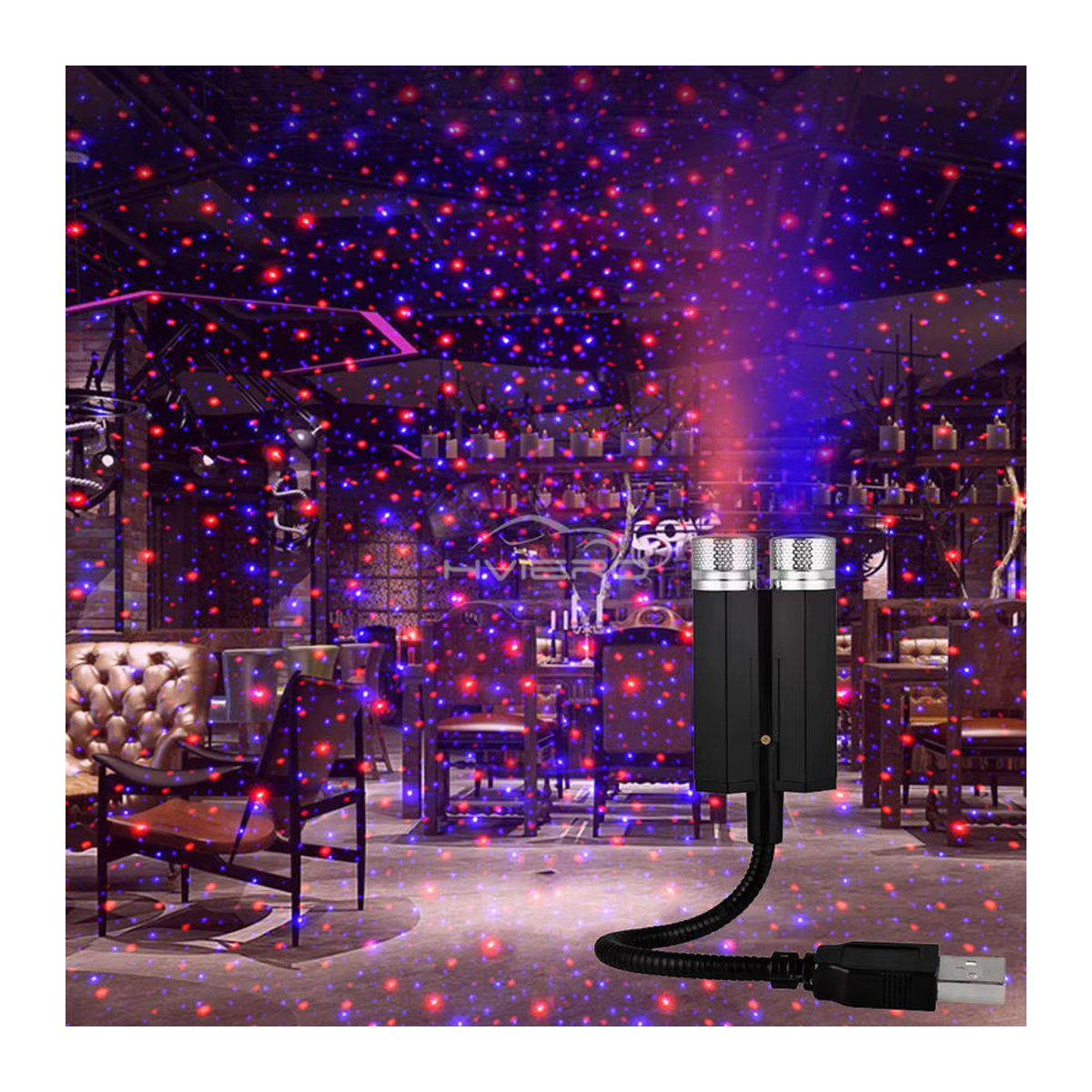 HVIERO Mini LED Sternenhimmel Projektor Schwarz USB Sternen Atmosphäre Licht für Auto und Wohnraum - Bild 2