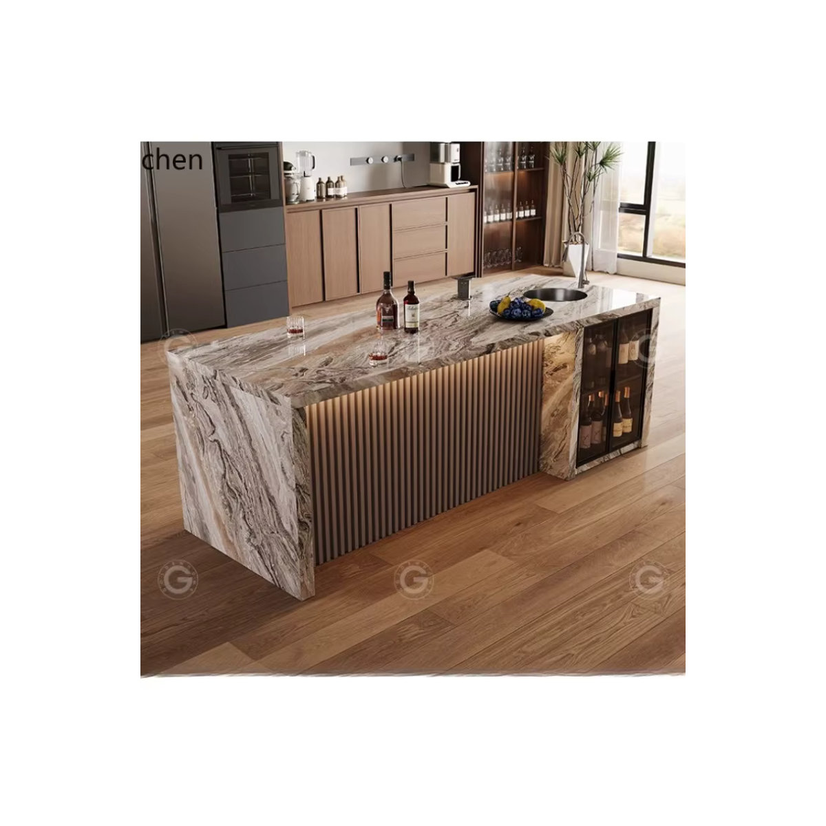 HXL High-End-Stehtisch mit integrierter Kücheninsel und Schrank aus Steinplatte - Bild 7