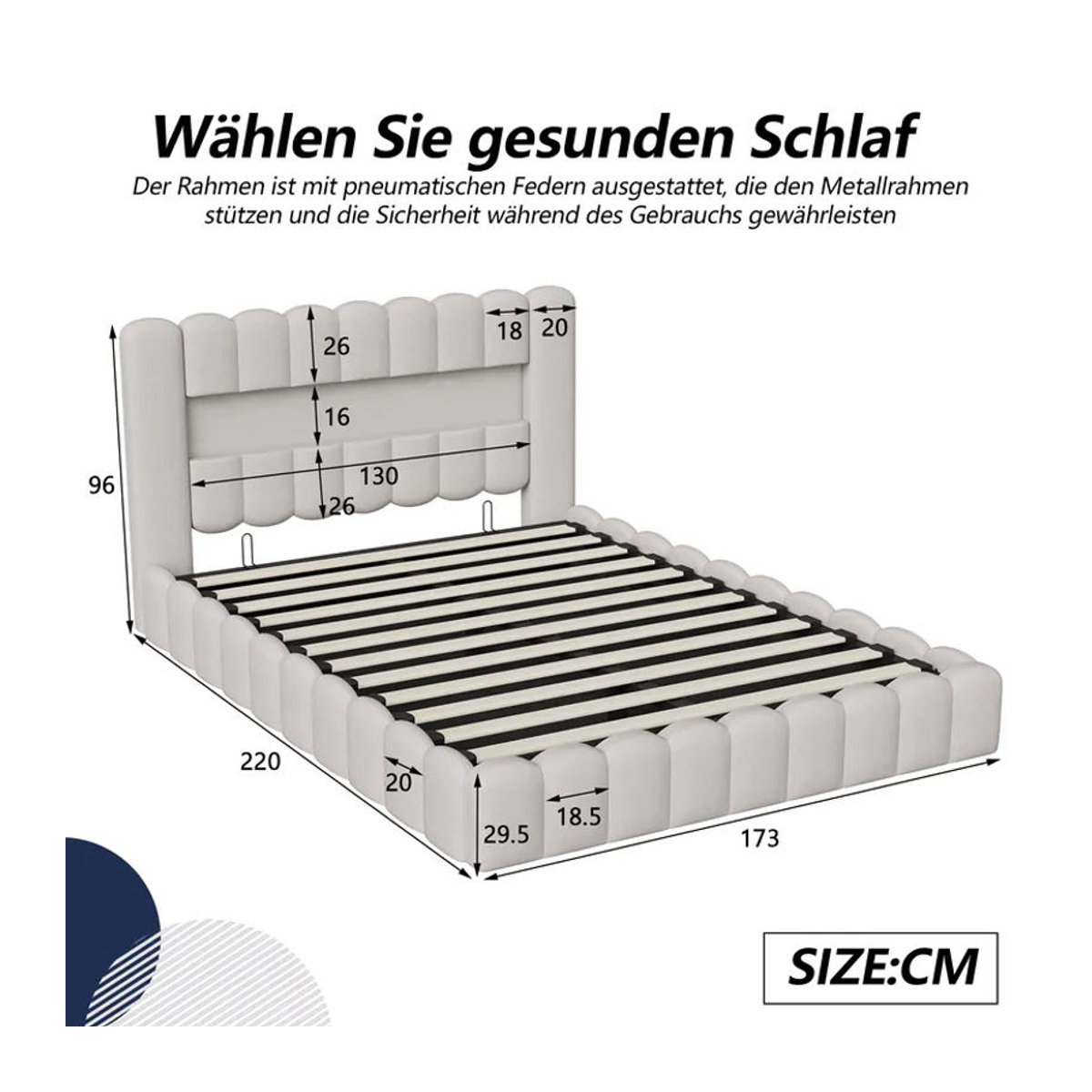 Hydraulisches Polsterbett ADFBL aus Leinen mit LED RGB, USB/C-Ladestation und Stauraum, B/T: 160 x 200 cm, Beige/Grau - Bild 5
